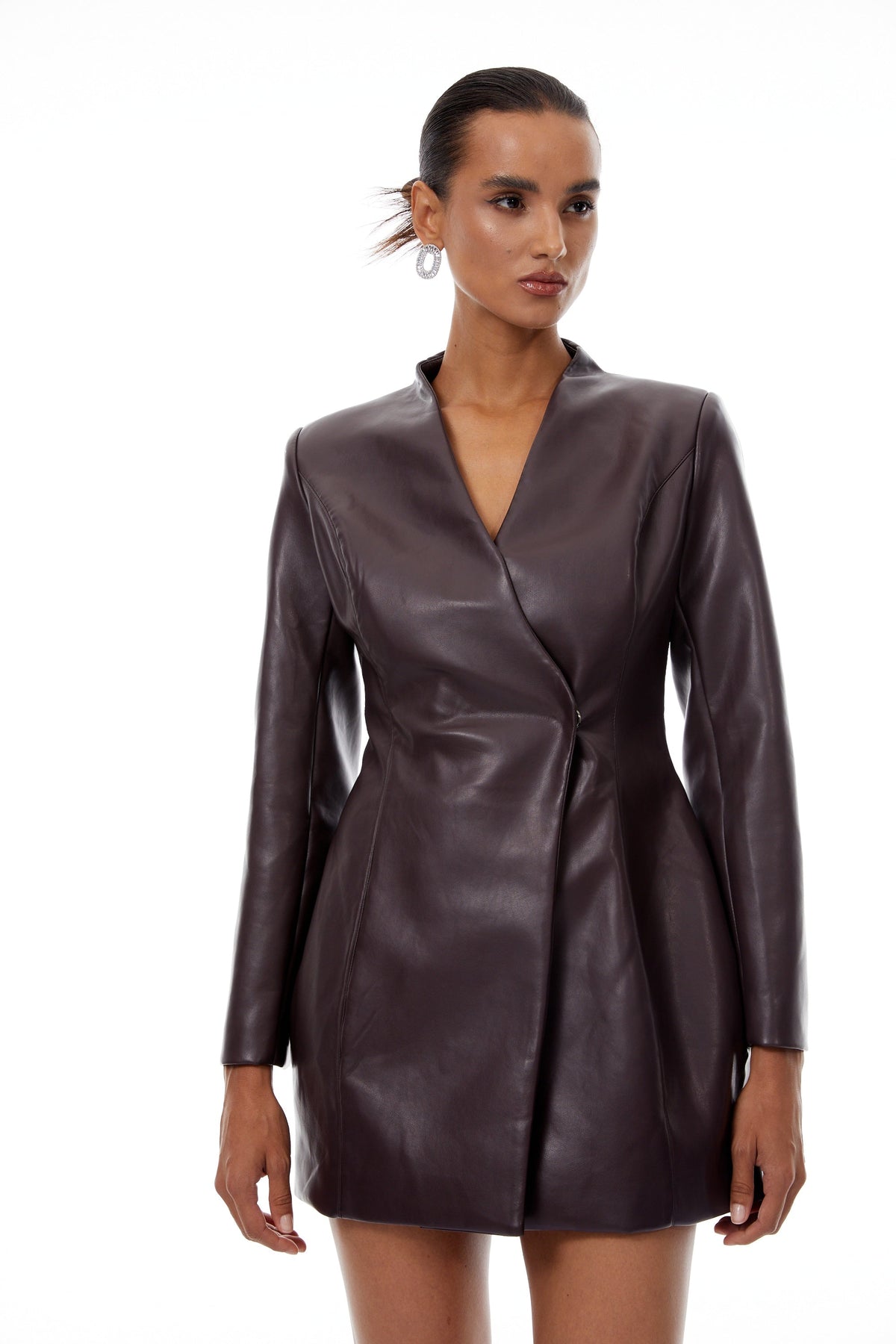 Solange Brown Leather Mini Blazer Dress (Final Sale)