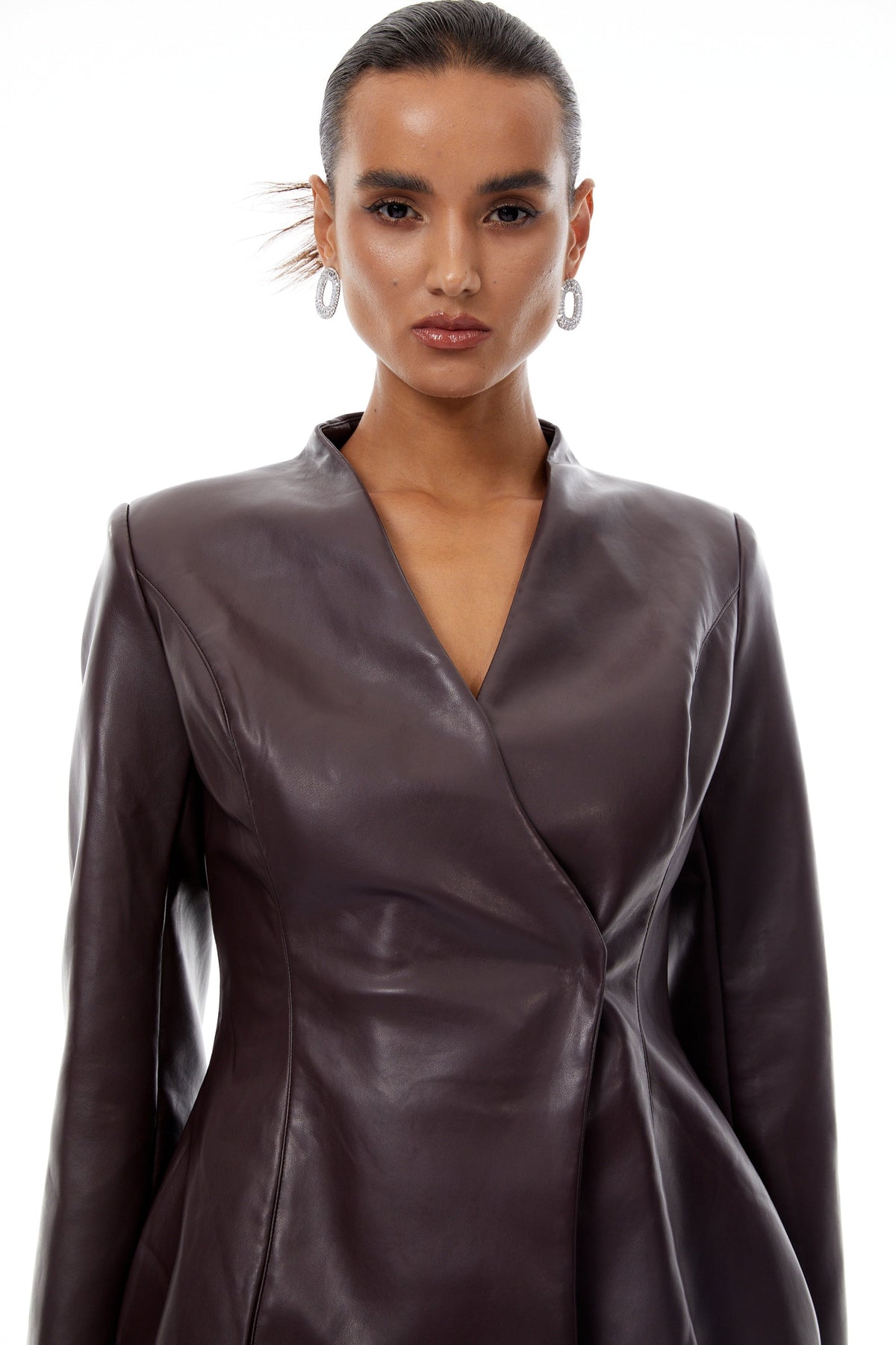 Solange Brown Leather Mini Blazer Dress (Final Sale)