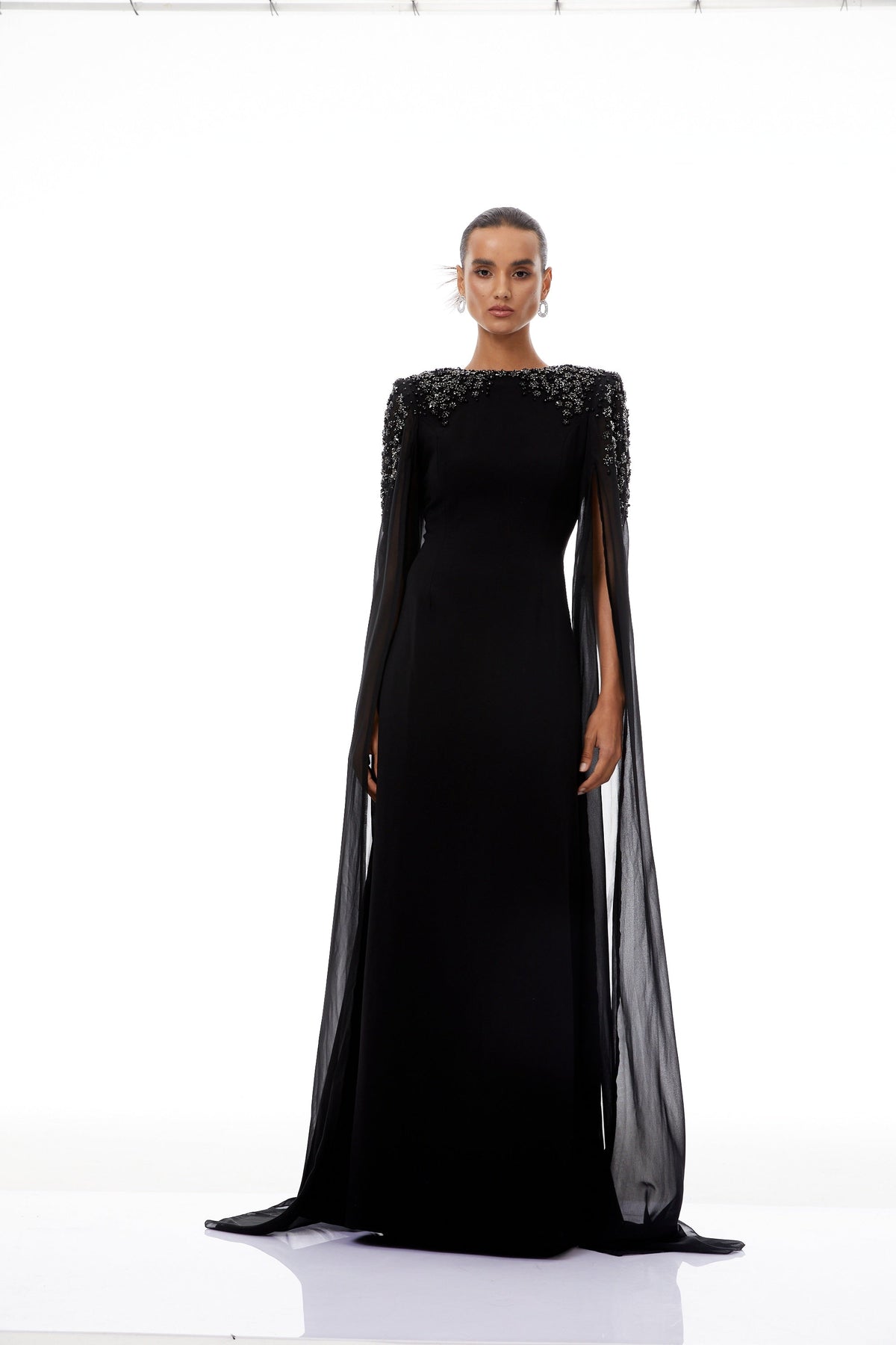 Yseult Black Embellished Maxi Gown - black