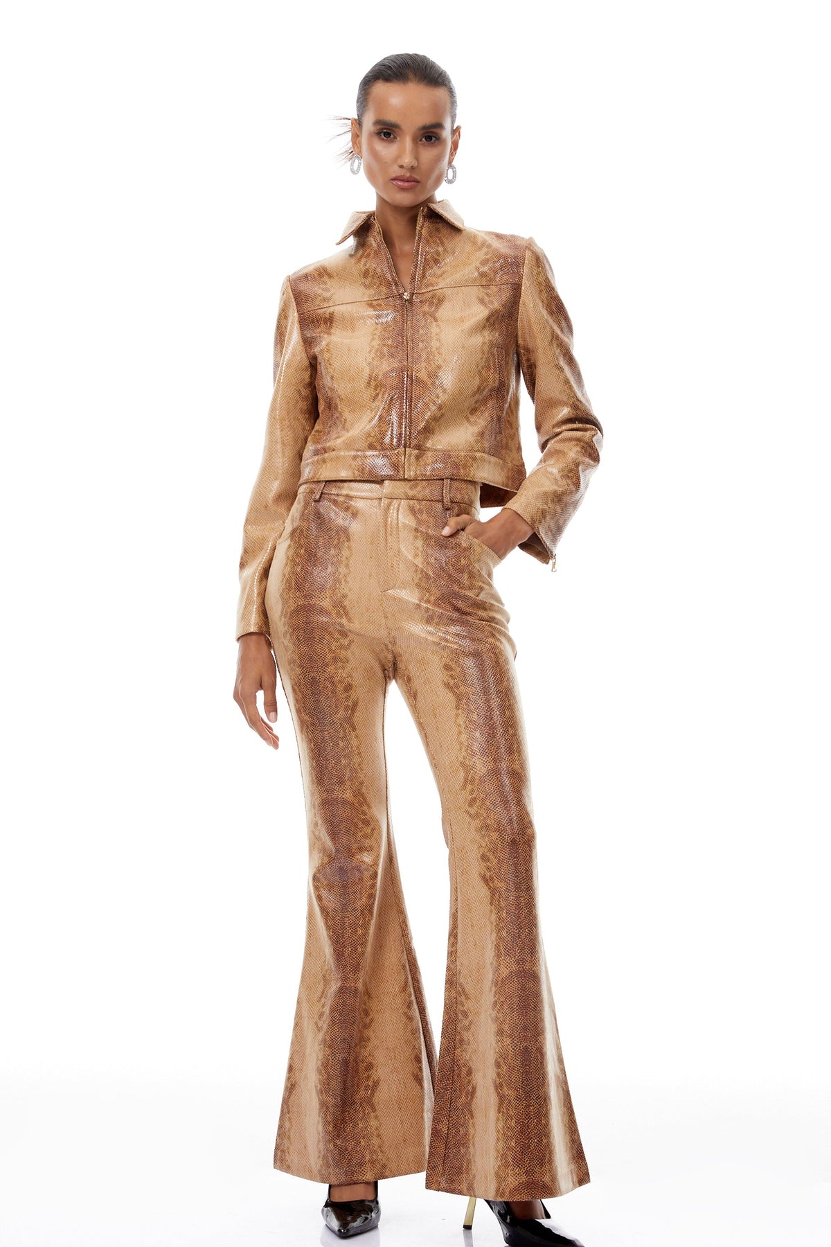 Flavie Brown Ombré Snake Print Jacket & Trousers Set