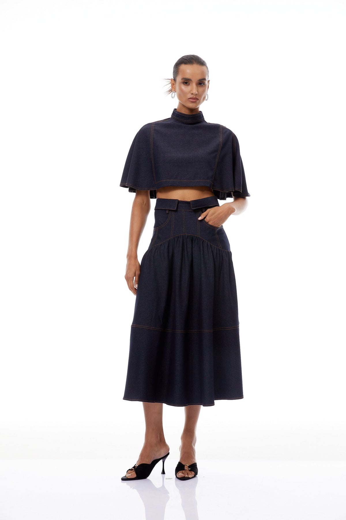 Octavie Indigo Blue Contrast Stitching Denim Set
