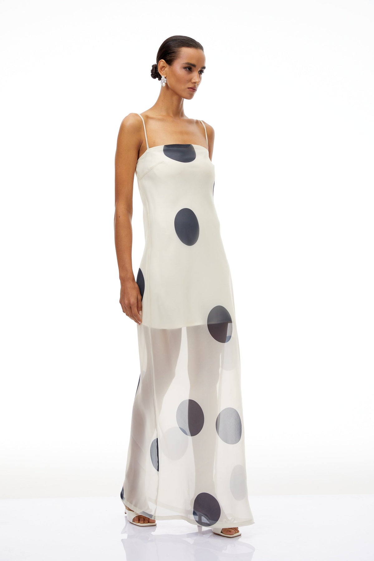 Josiane White Polka Dot Organza Maxi Dress