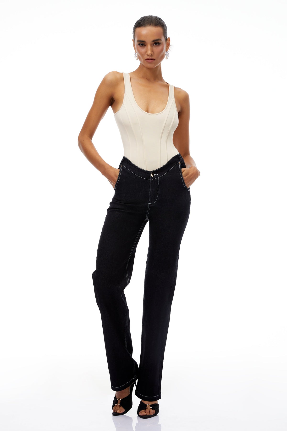 Marianne U-Neck Bodysuit & Straight Leg Jeans Set