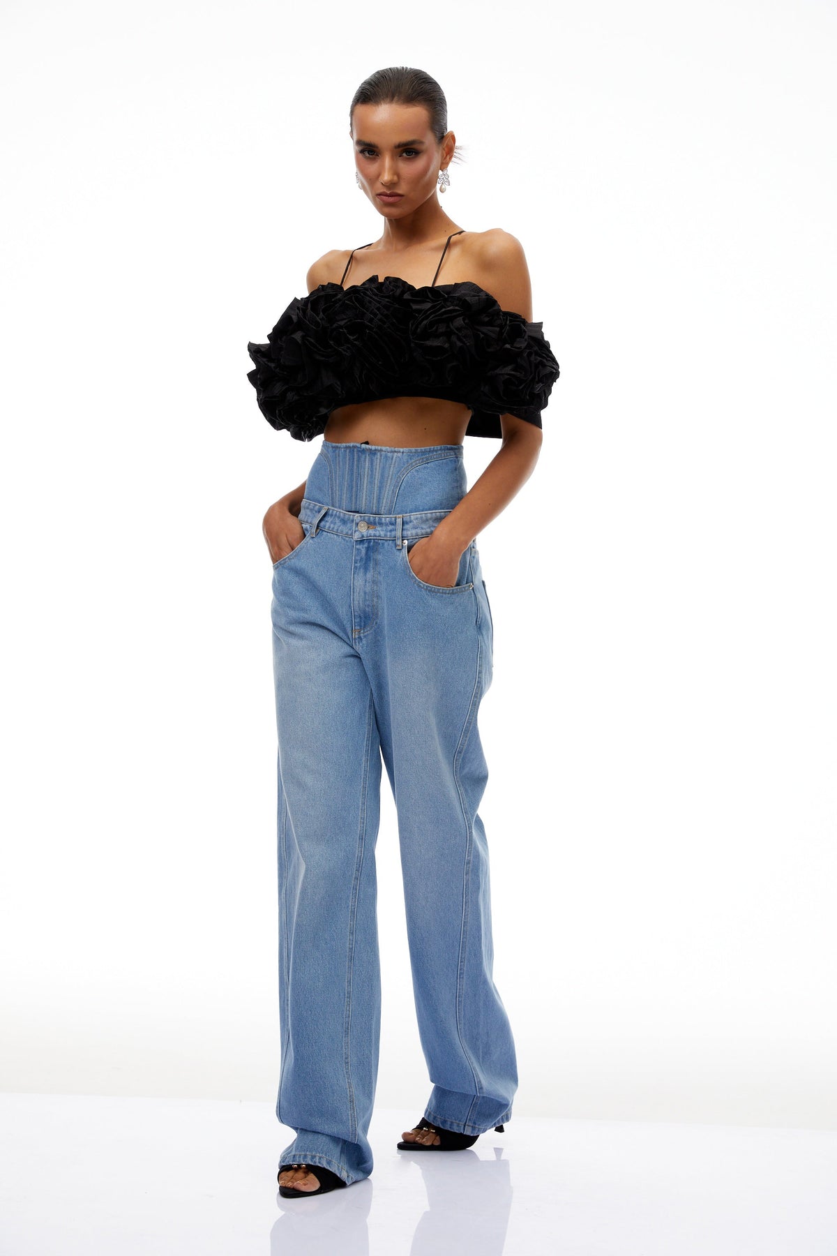 Cosmina Light Blue Corset Panel Denim Jeans