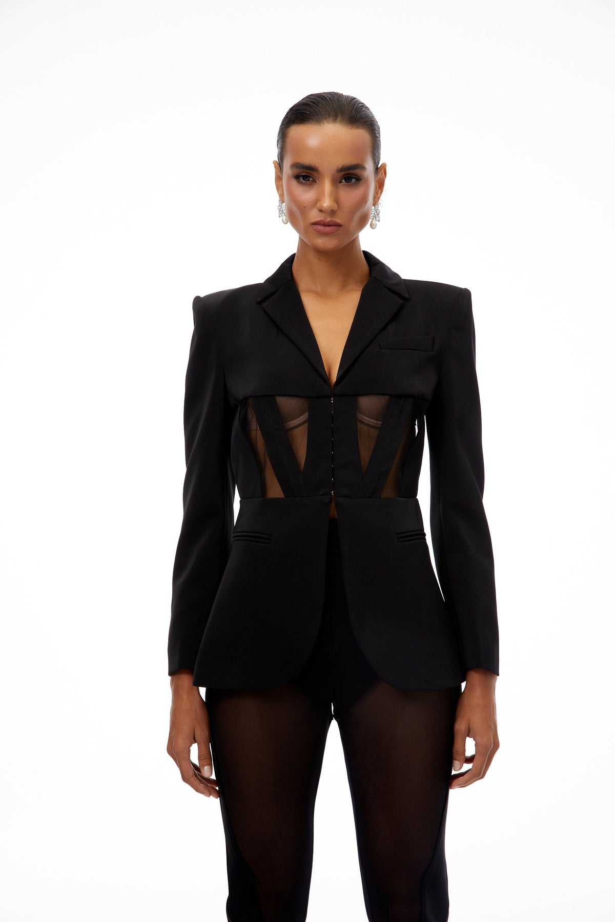 Noémie Black Corset Panelled Blazer (Final Sale)