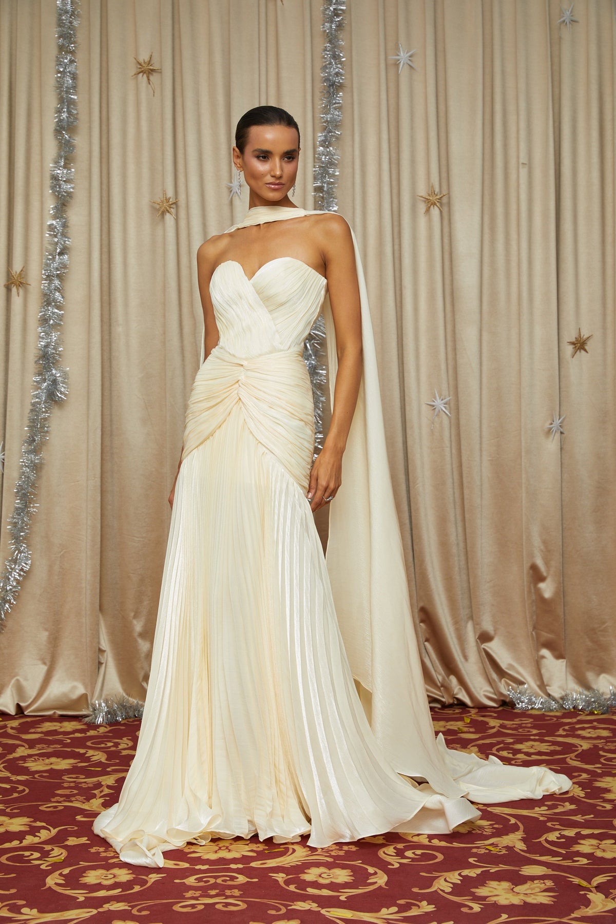 Roxane Yellow Cinched Waist Ruched Maxi Dress (Final Sale-US Only)
