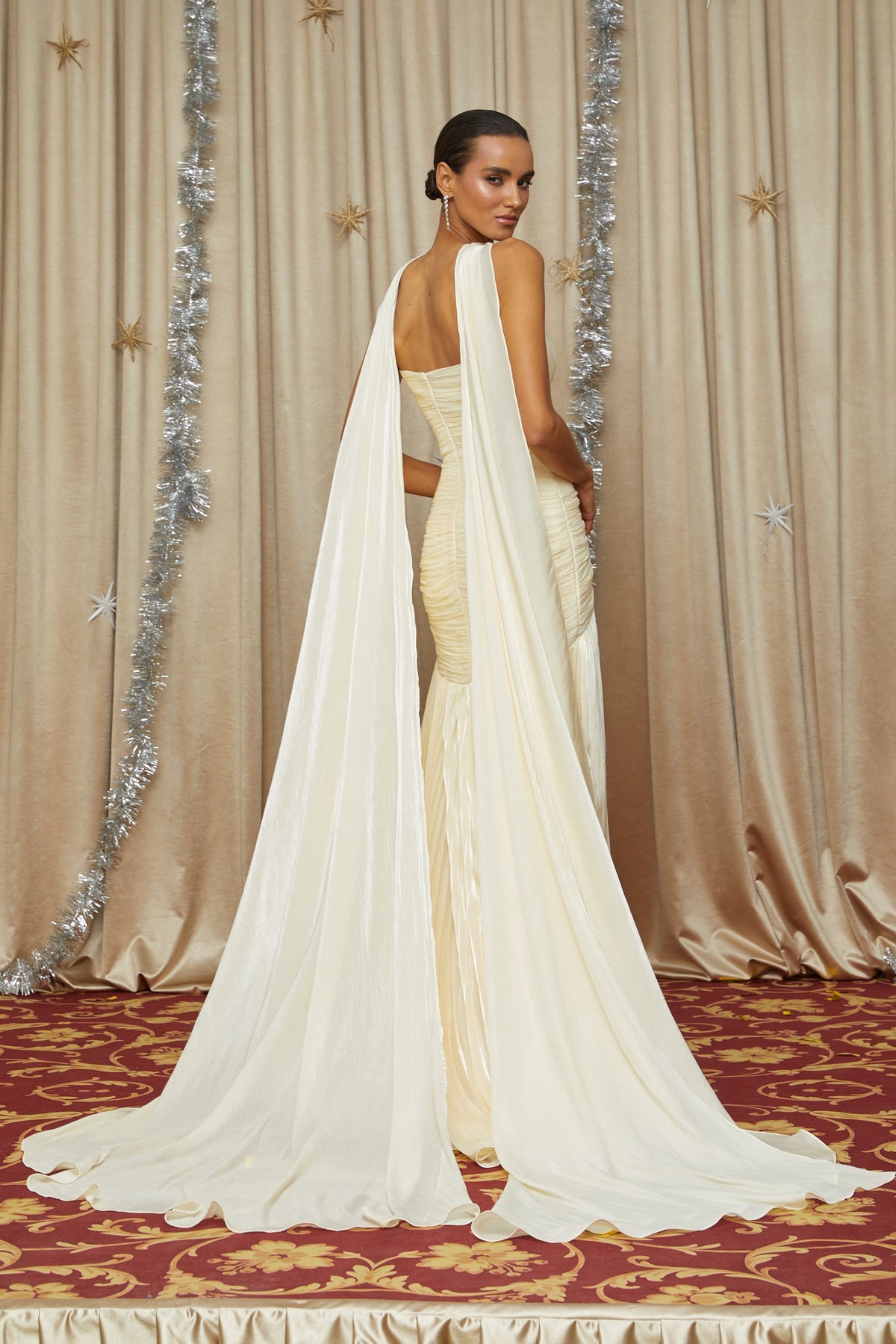 Roxane Yellow Cinched Waist Ruched Maxi Dress (Final Sale-US Only)