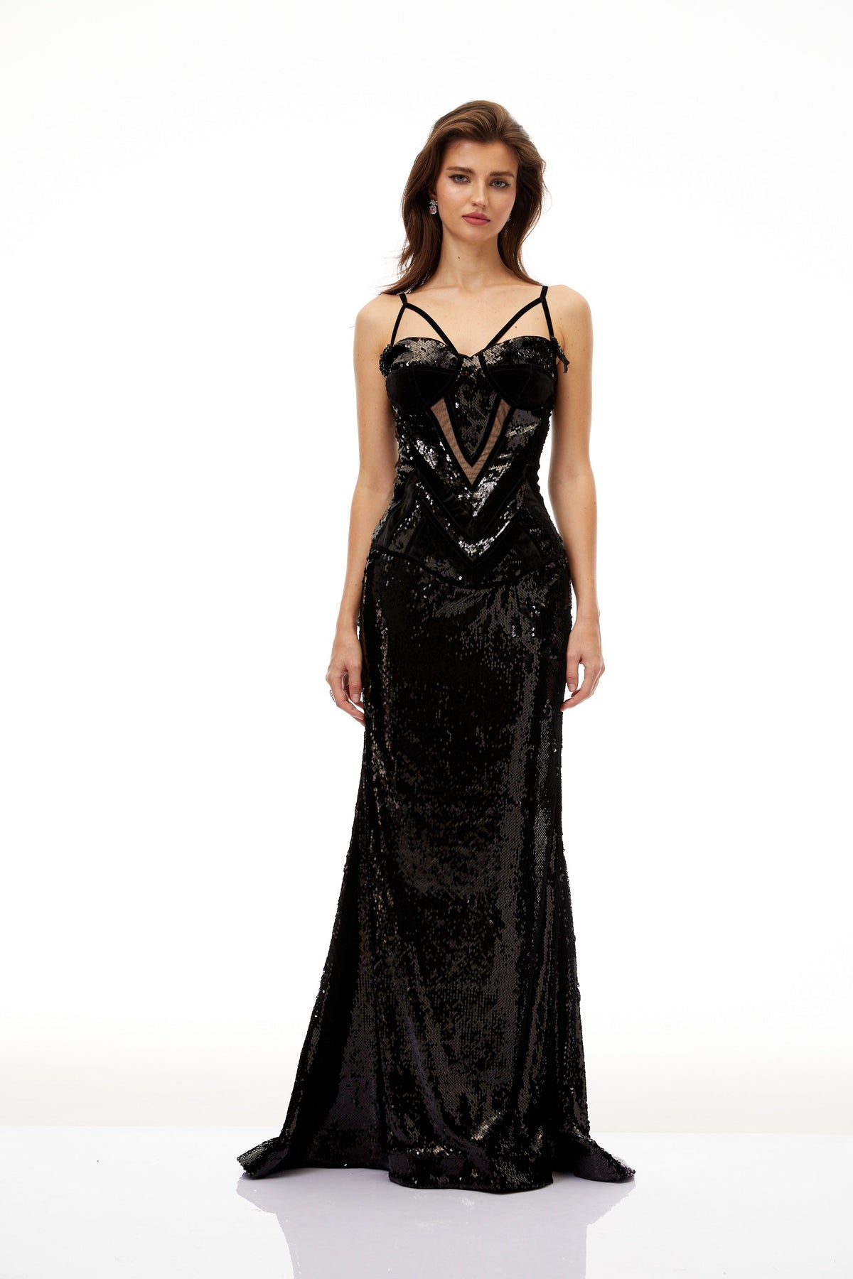 Tünde Black Sequined Mermaid Maxi Gown