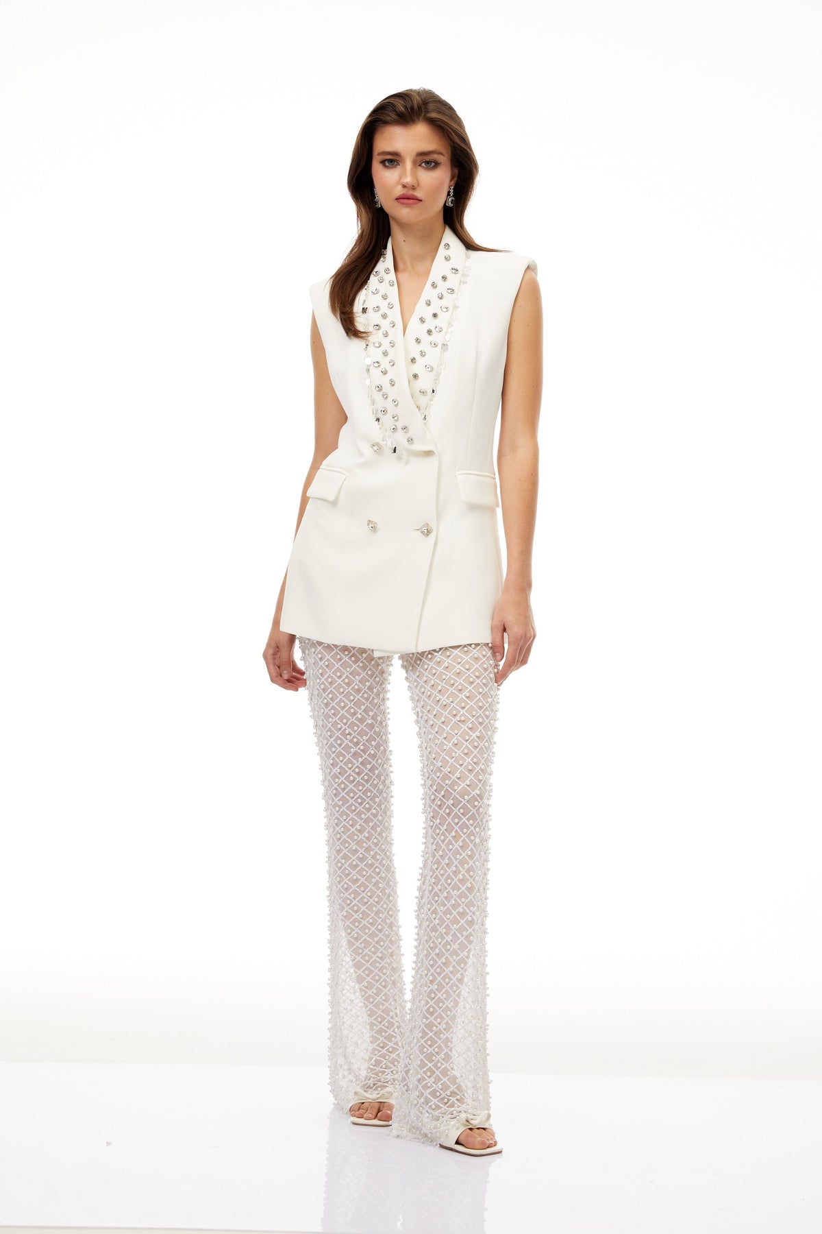 Zéphyrine White Embellished Double-Breasted Waistcoat