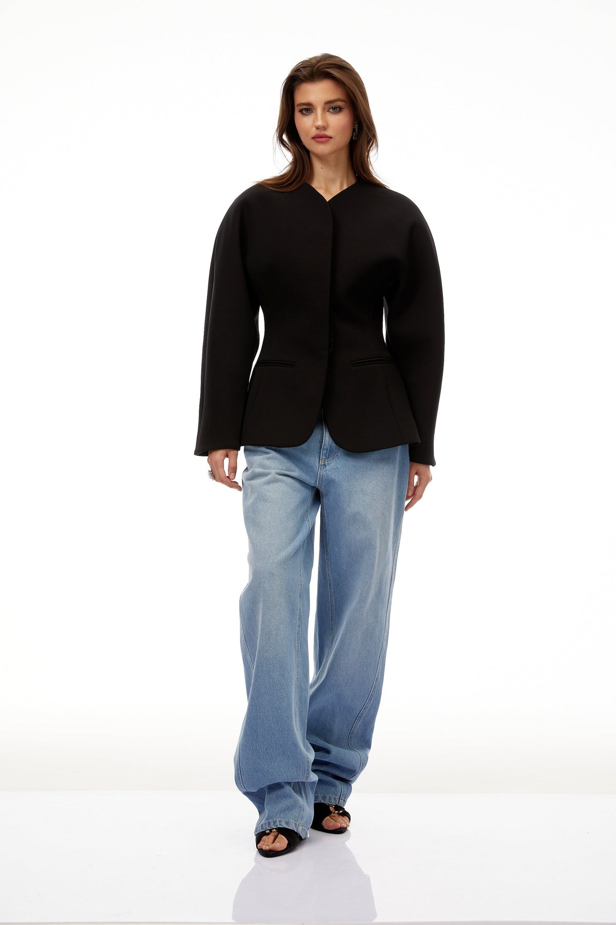 Consuelo Black Collarless Peplum Waist Blazer - Jet Black