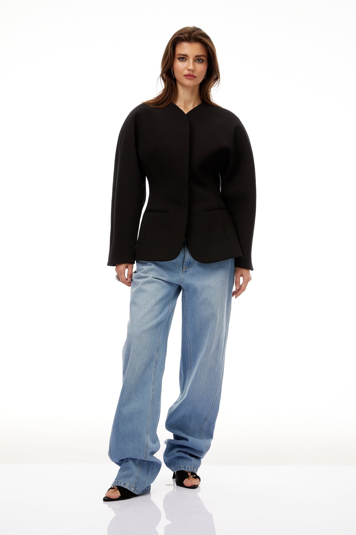 Consuelo Black Collarless Peplum Waist Blazer - Black