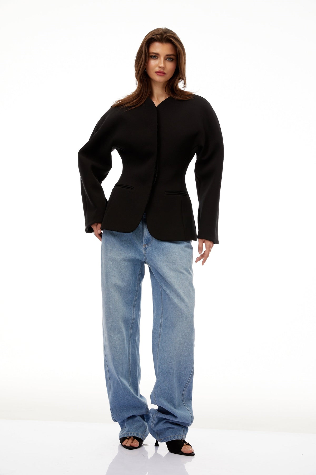 Consuelo Black Collarless Peplum Waist Blazer - Black