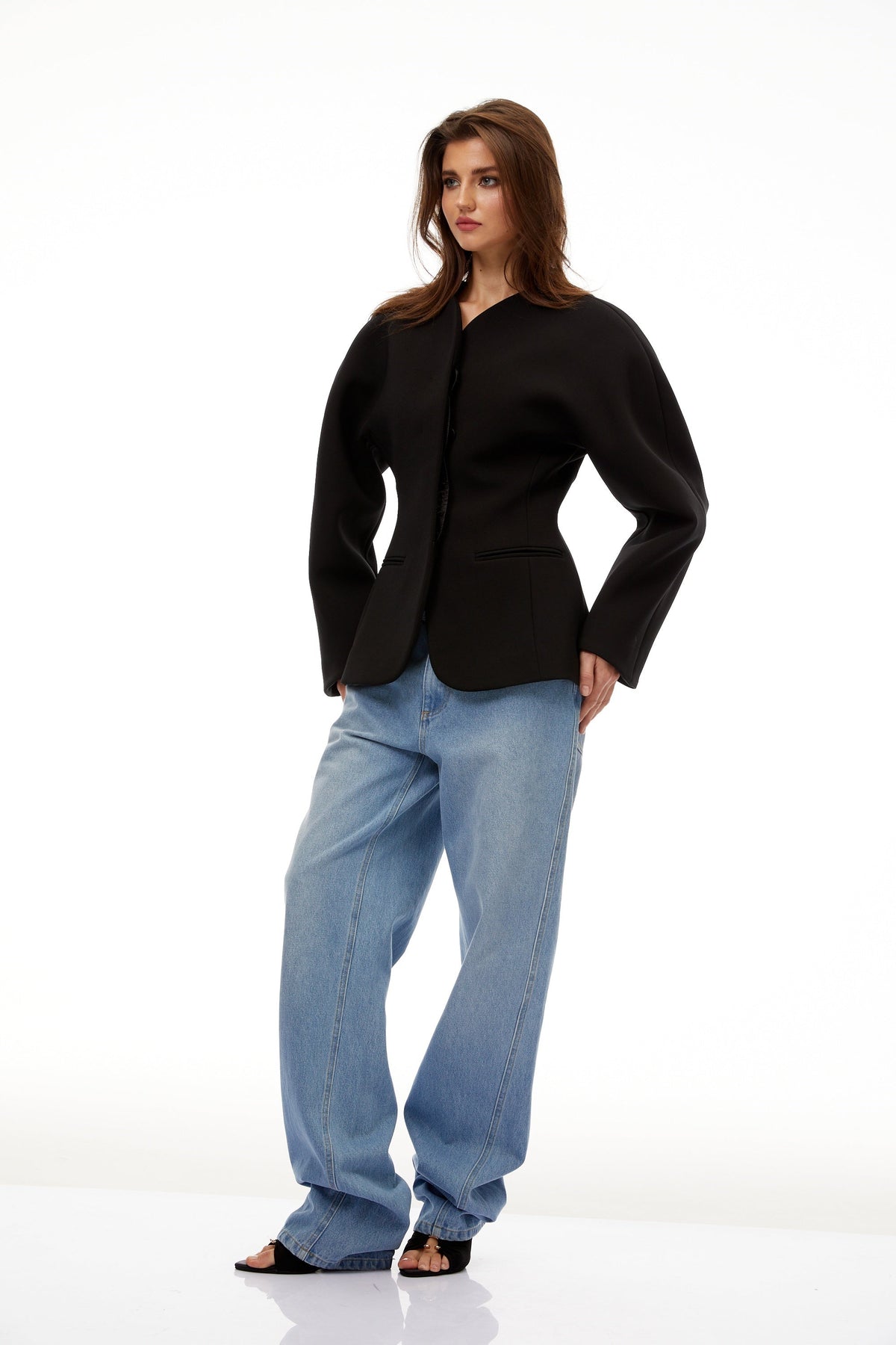 Consuelo Black Collarless Peplum Waist Blazer - Jet Black