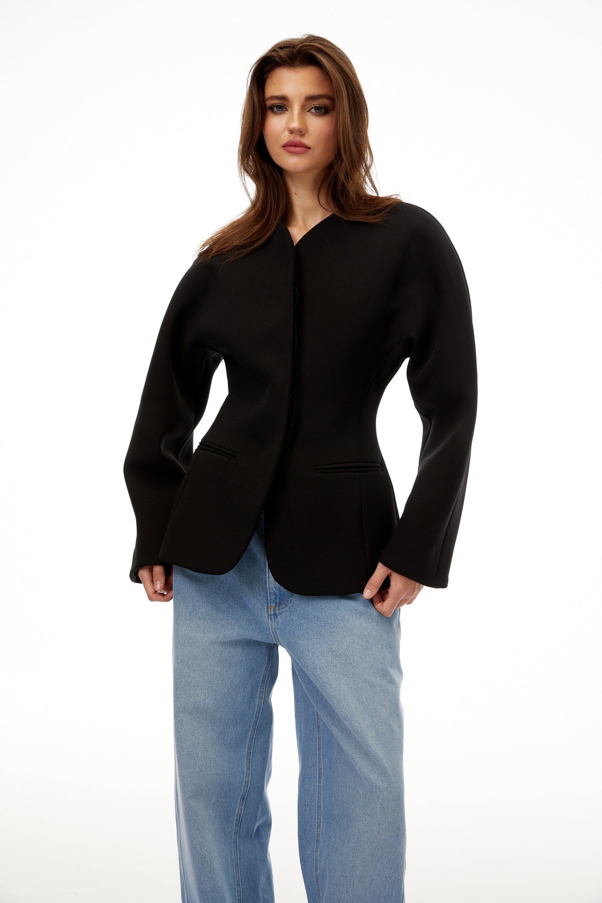 Consuelo Black Collarless Peplum Waist Blazer