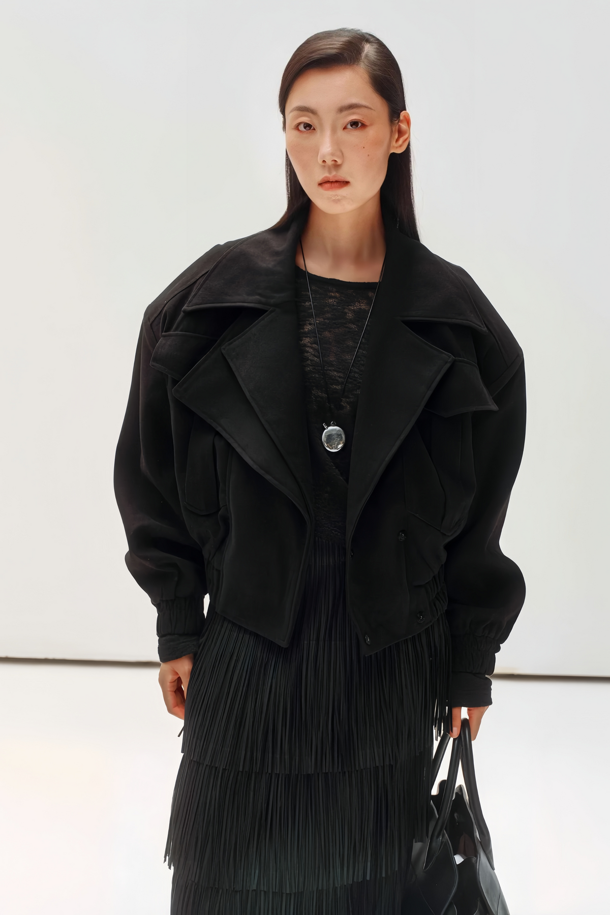 Cinzia Layered Lapel Cropped Jacket