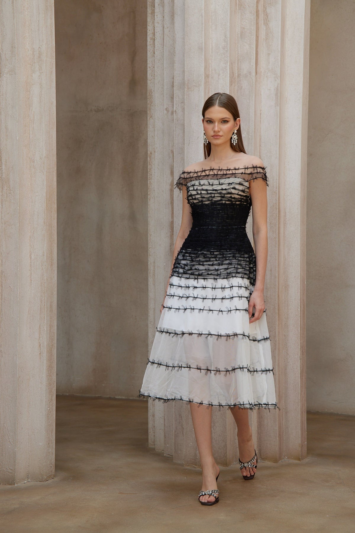 Eléonore Color Block Tulle Midi Dress