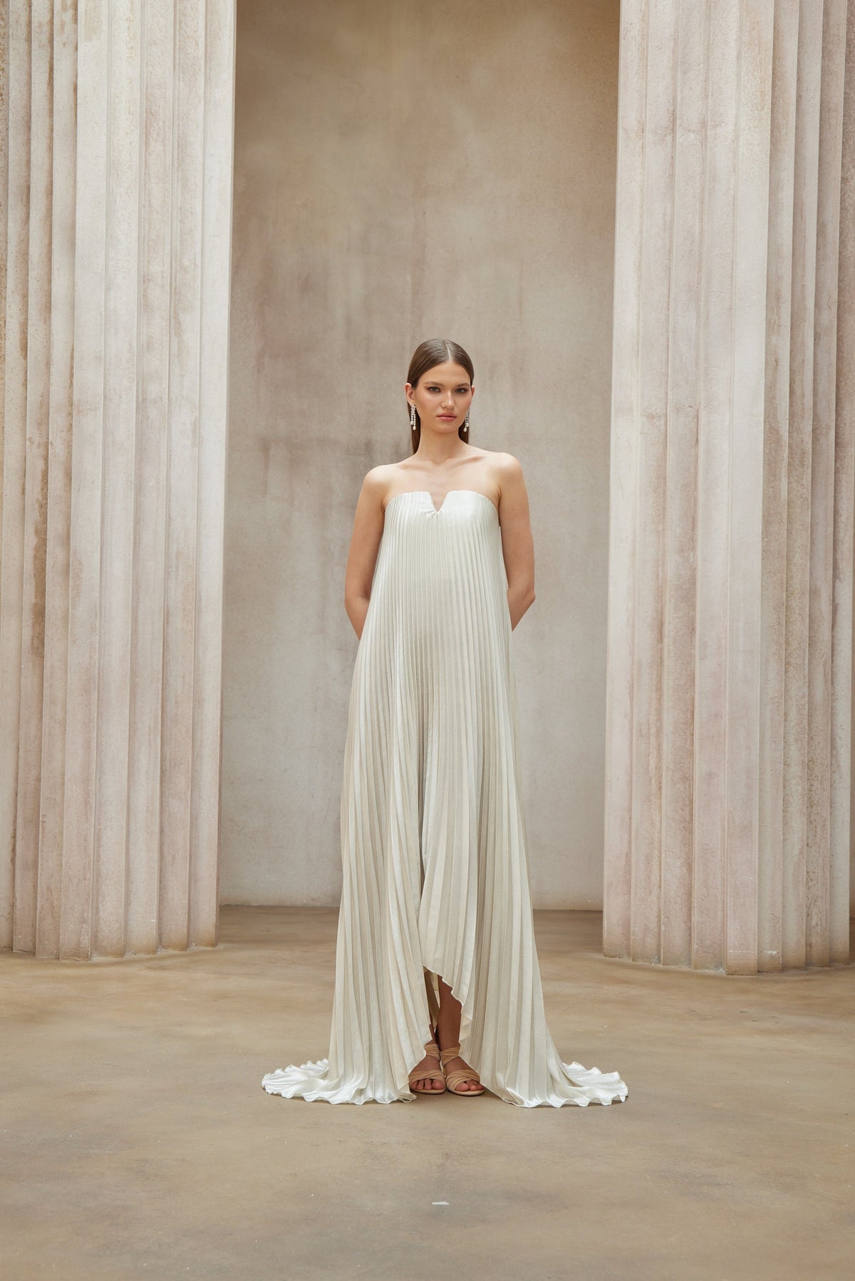 Satiné Gold Fully-pleated Maxi Dress (Final Sale-US Only)