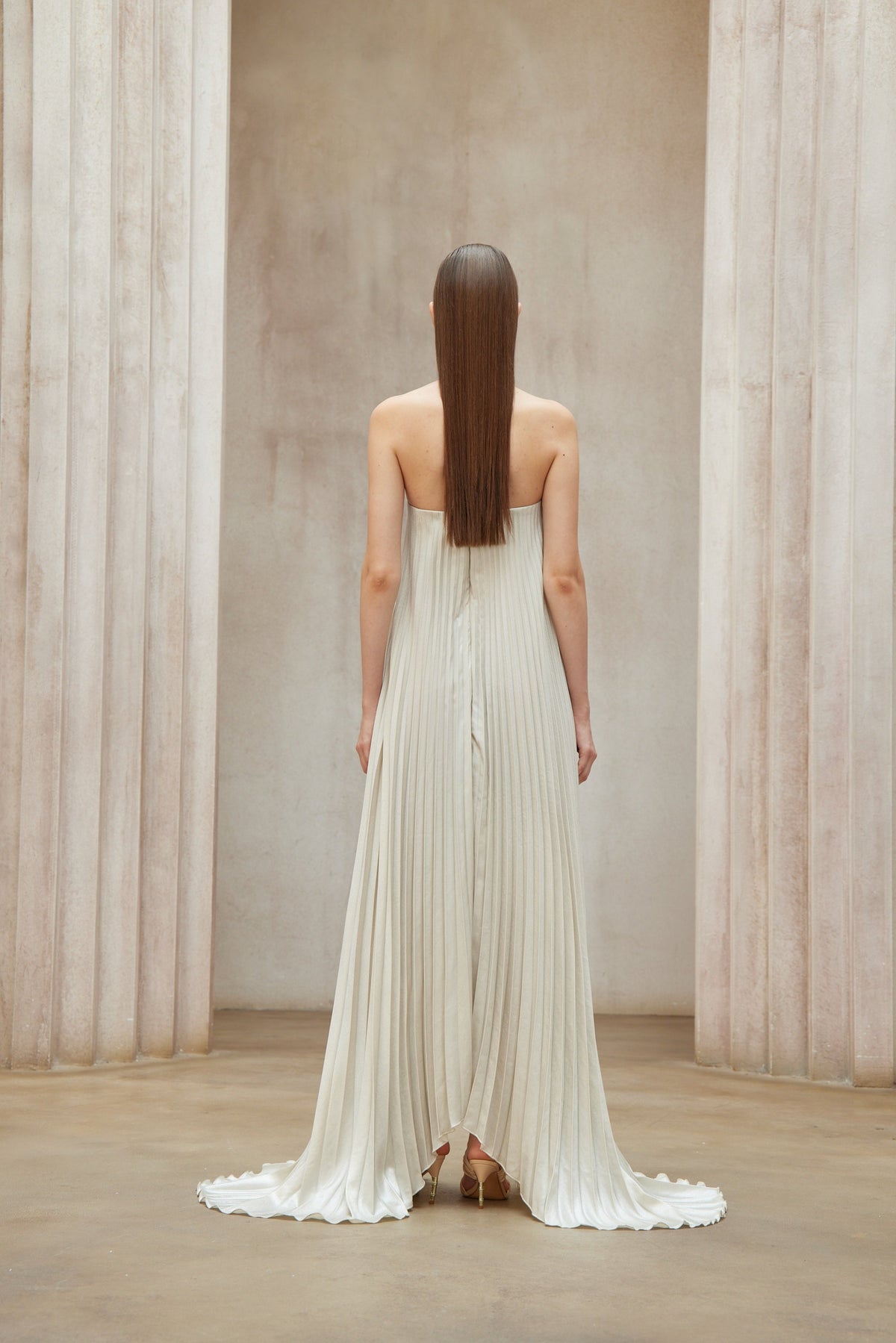 Satiné Gold Fully-pleated Maxi Dress (Final Sale-US Only)