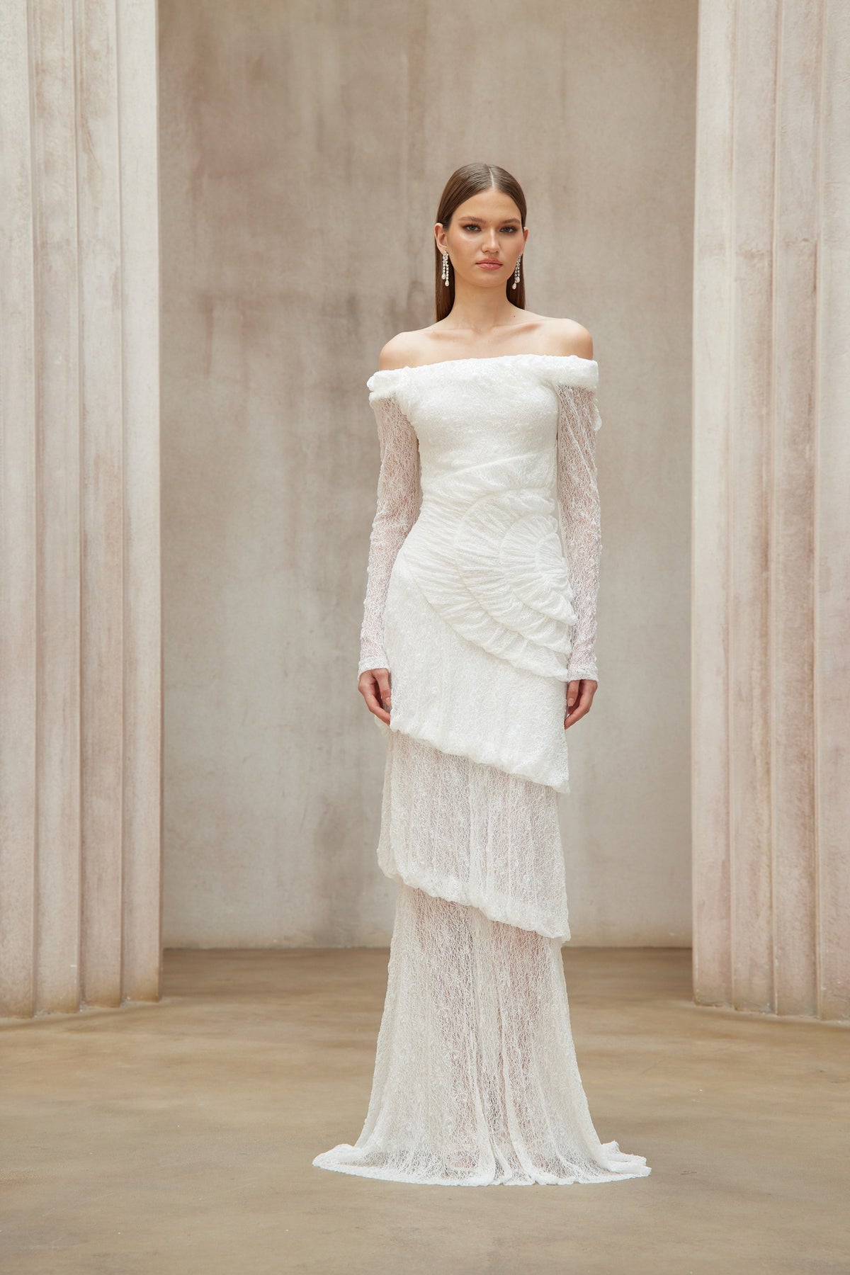 Étincelle White Ruched Lace Maxi Dress (Final Sale-US Only)