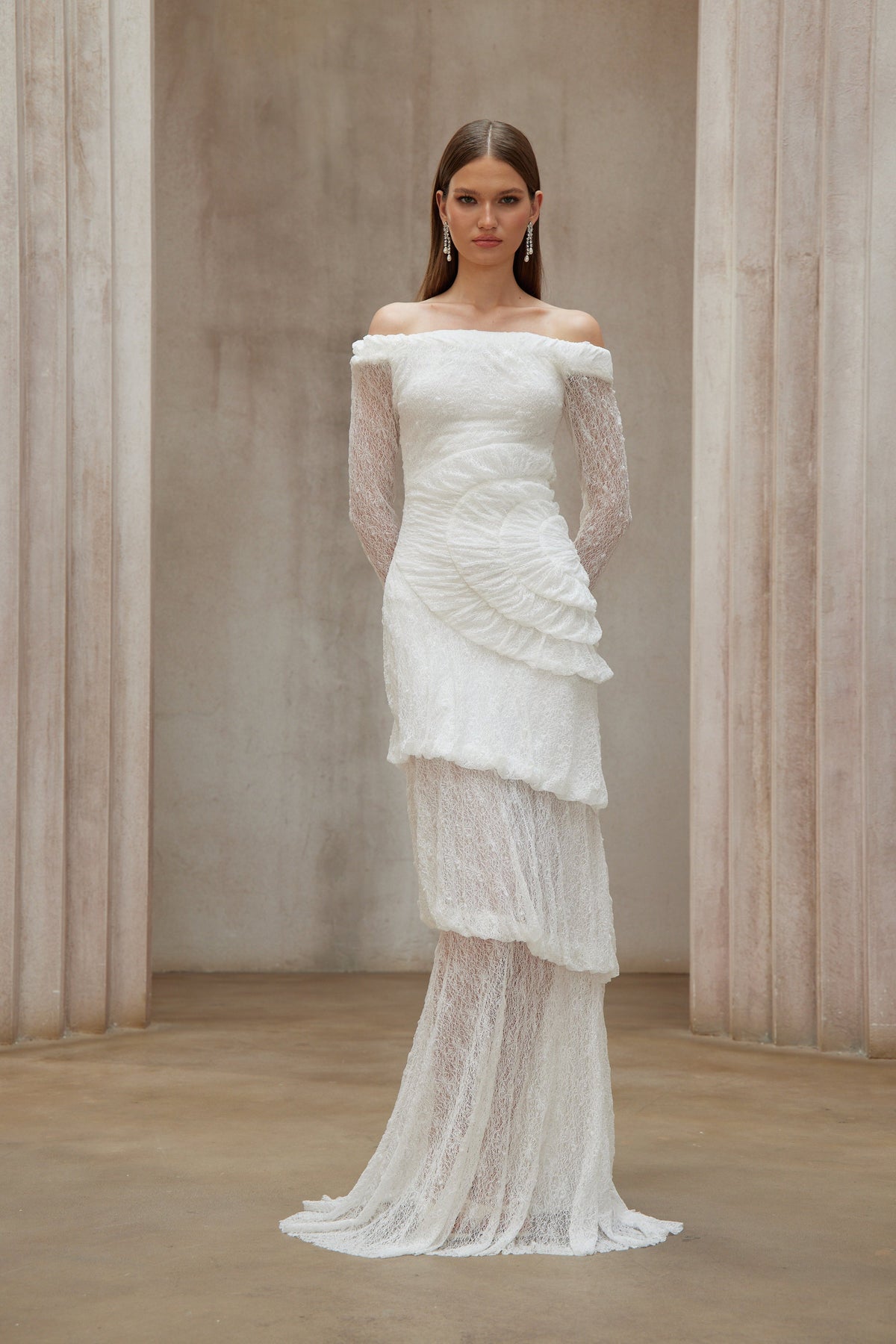 Étincelle White Ruched Lace Maxi Dress (Final Sale-US Only)