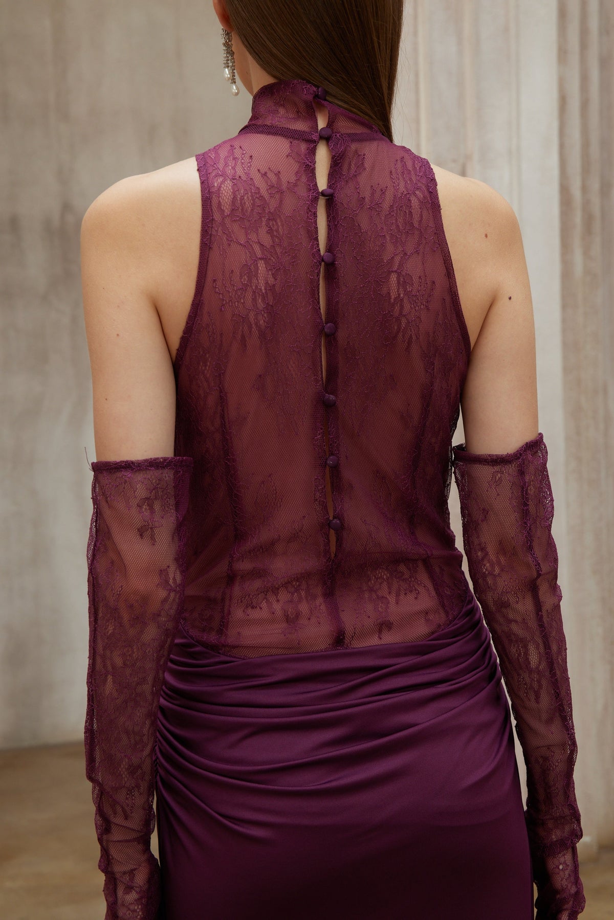 Borbála Magenta Lace Bodice Ruched Maxi Dress (Final Sale-US Only)