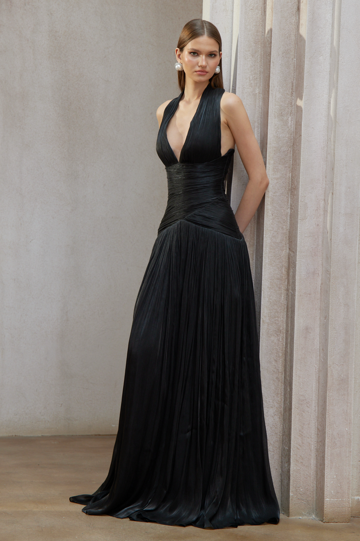 Uranie Black Gathered Maxi Dress