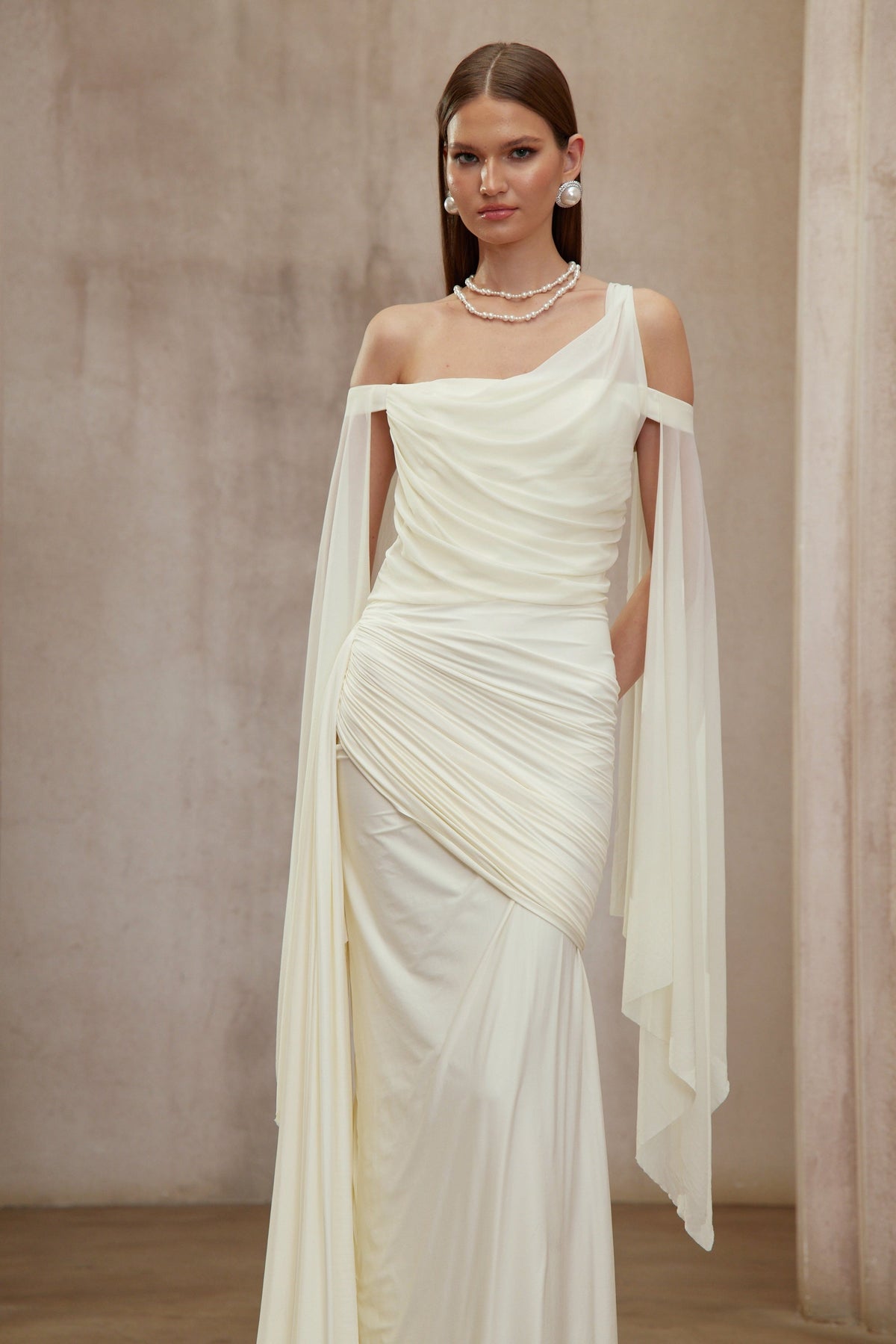 Aurianne White Asymmetrical Draped Maxi Dress (Final Sale-US Only)