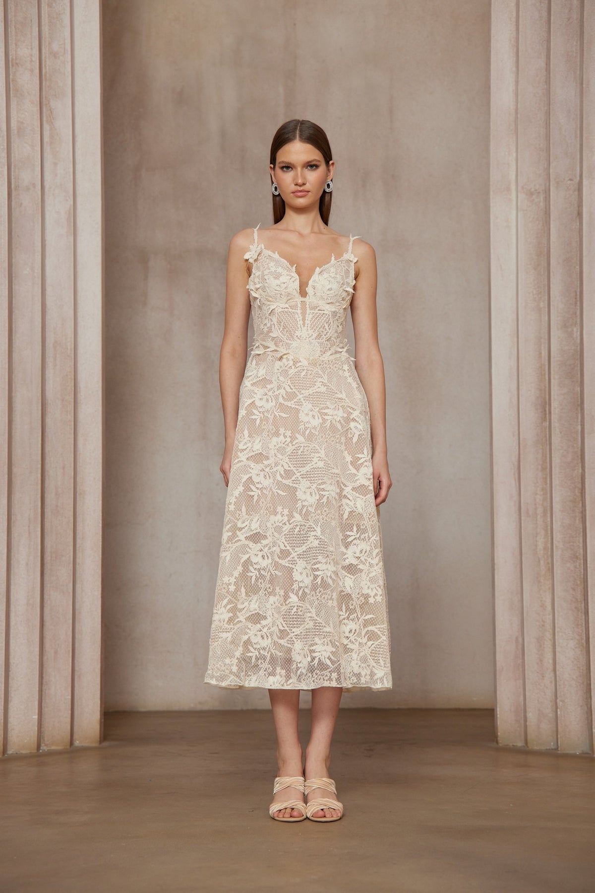 Amber White Sleeveless Floral Lace Midi Dress (Final Sale-US Only)
