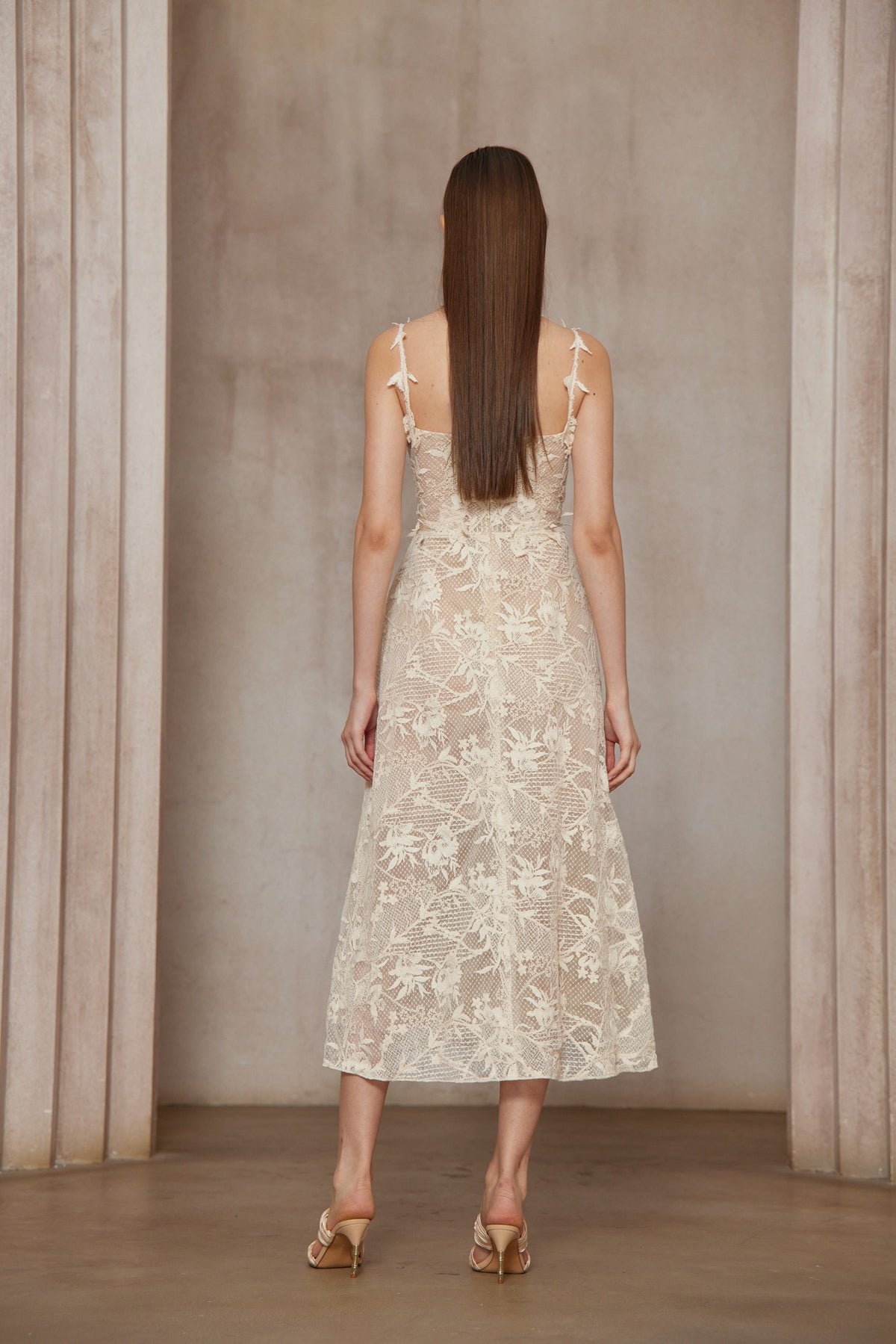 Amber White Sleeveless Floral Lace Midi Dress (Final Sale-US Only)