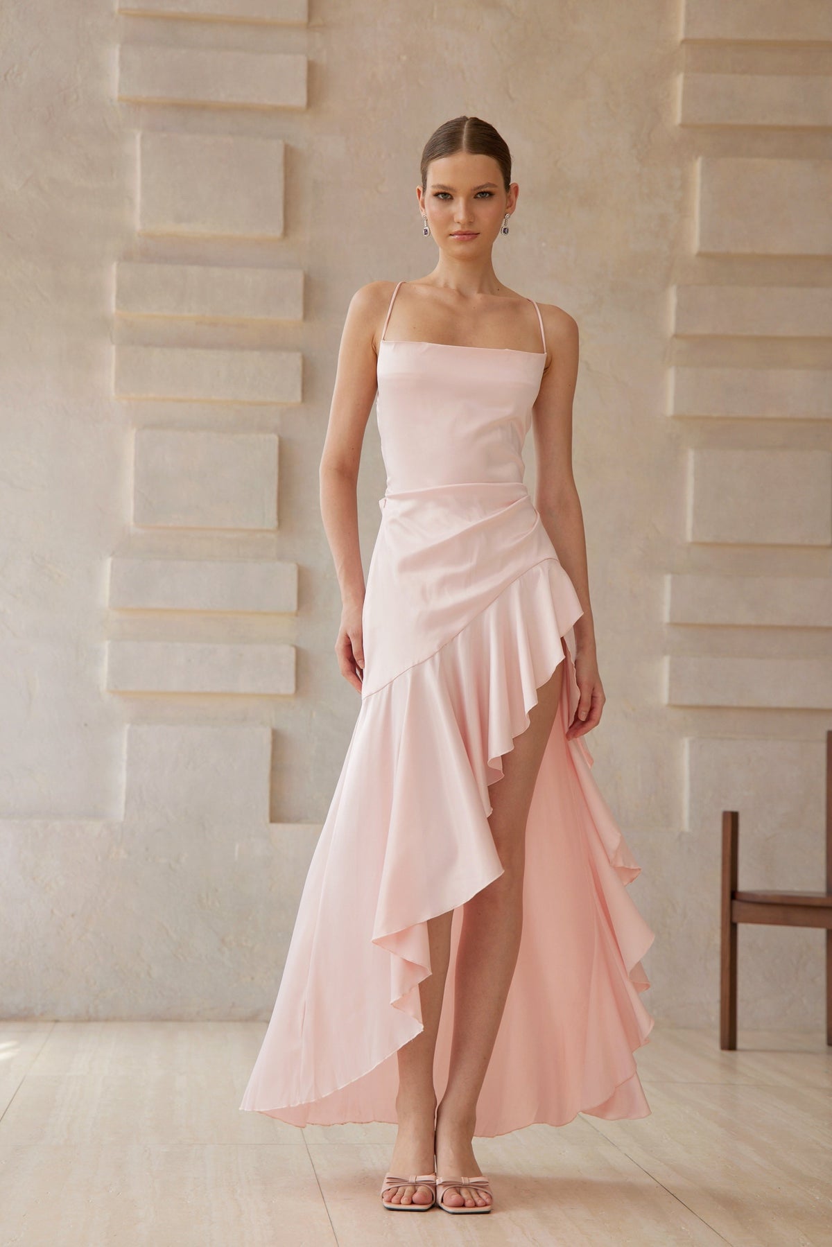 Léna Pink Asymmetrical Satin Midi Dress (Final Sale-US Only)