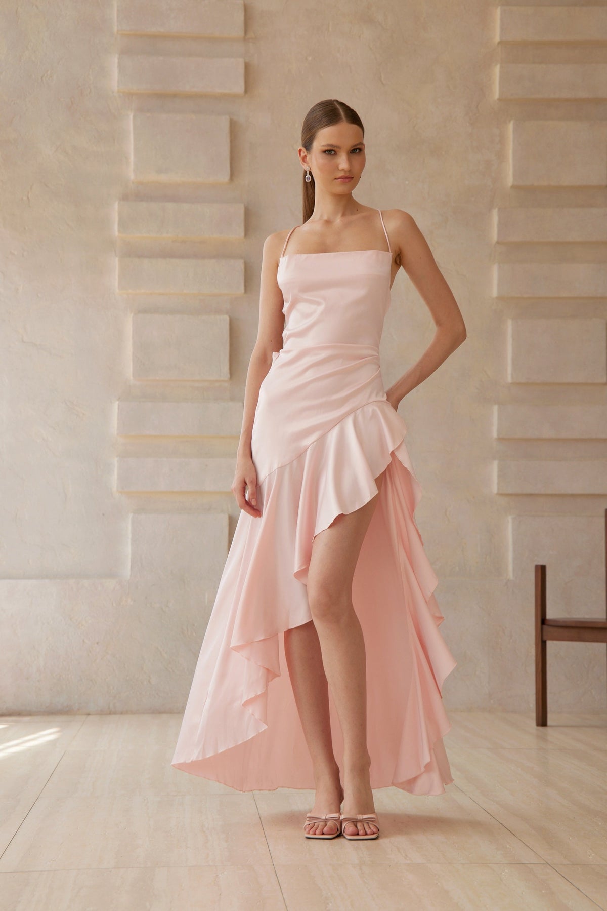 Léna Pink Asymmetrical Satin Midi Dress (Final Sale-US Only)