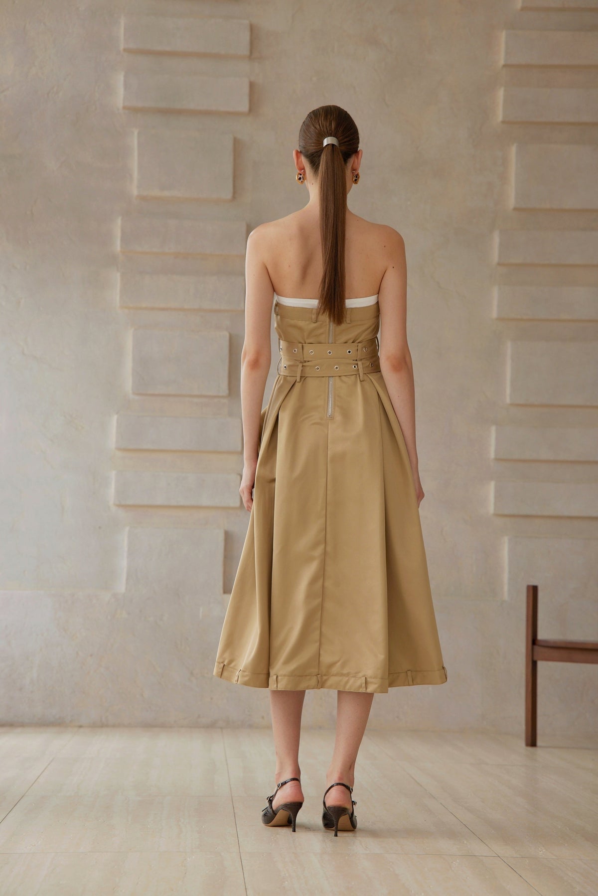 Alba Khaki Trench Style Midi Dress (Final Sale-US Only)