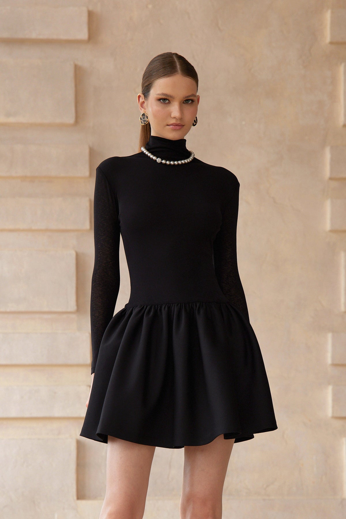 Ariane Black Knit Panel Mini Dress