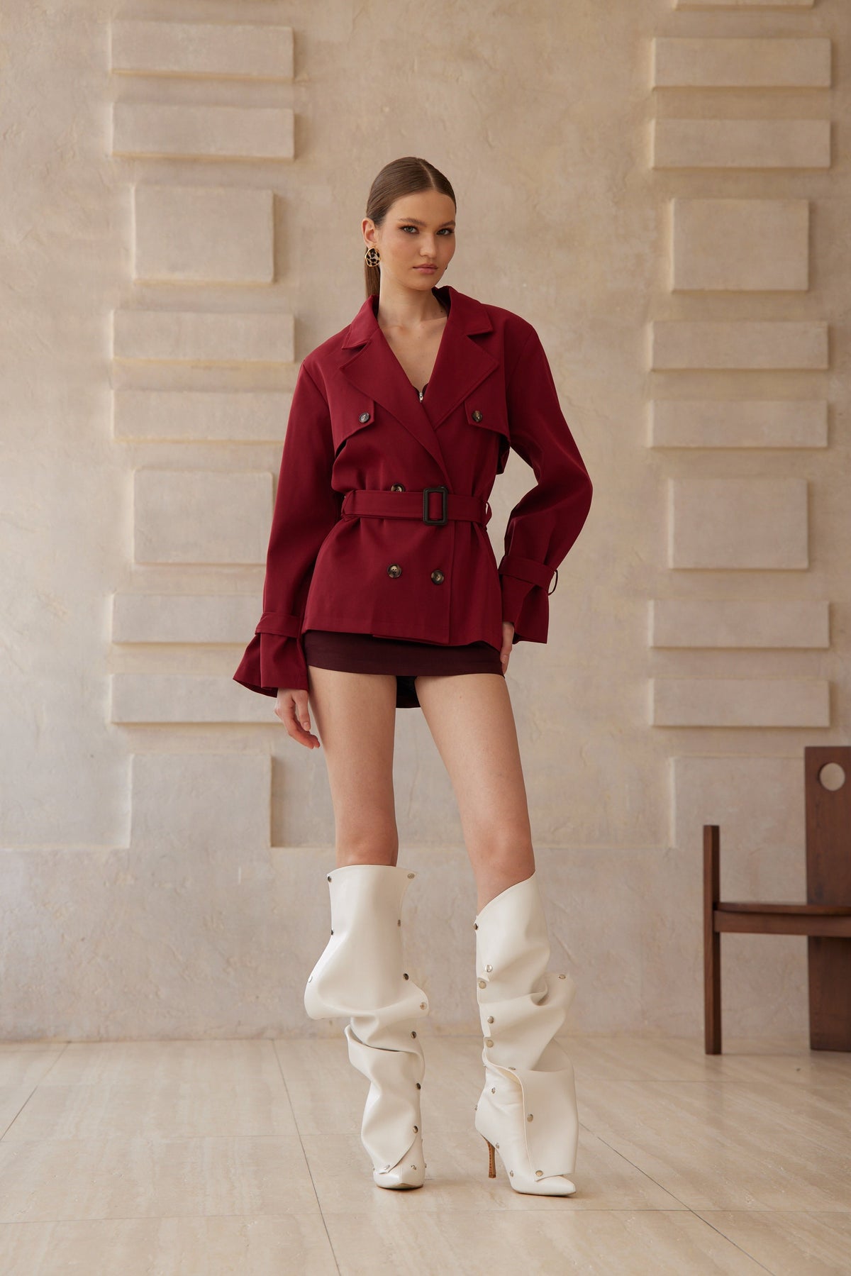 Martine Red Double-Breasted Trench Coat