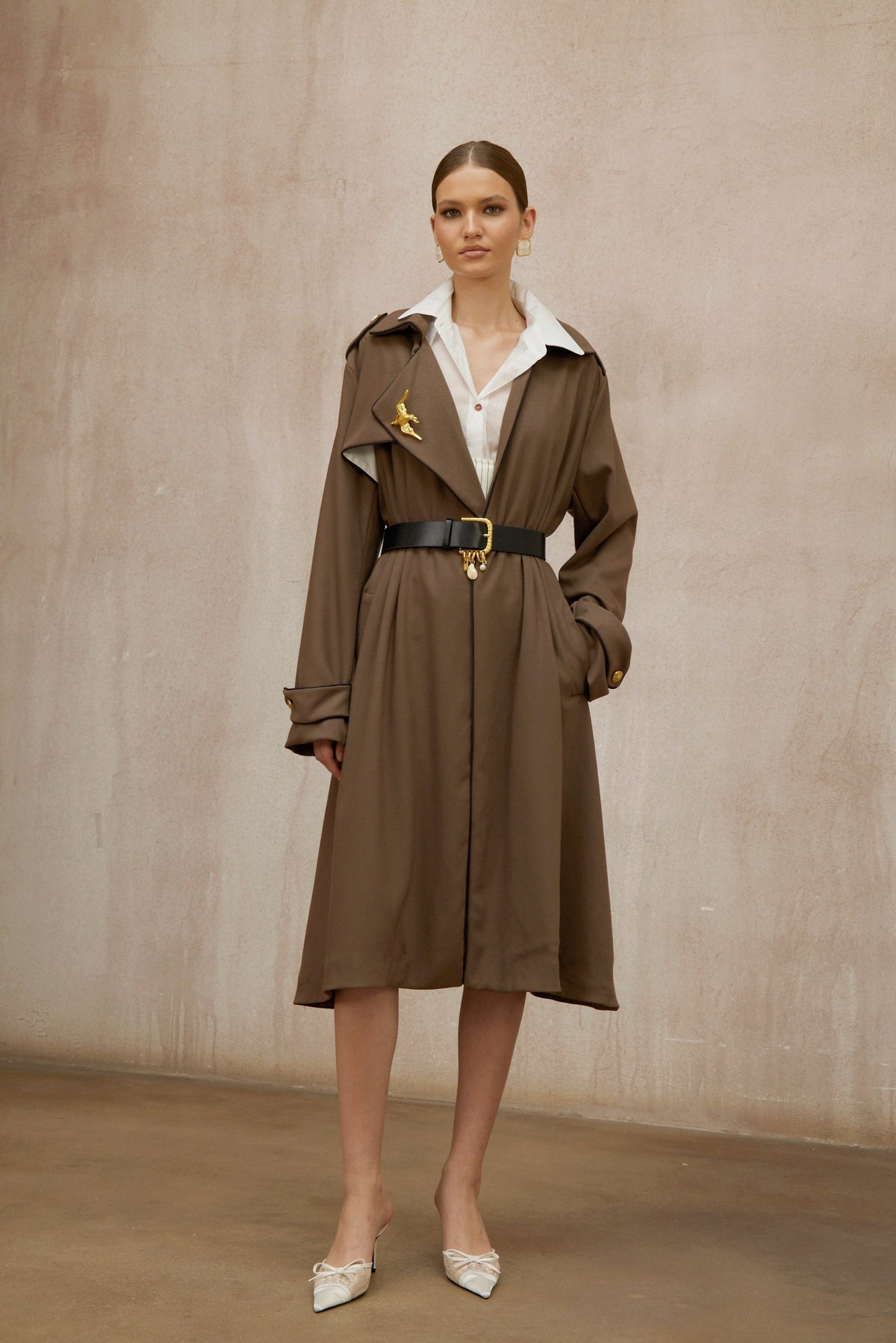 Wanda Brown Belted Long Trench Coat