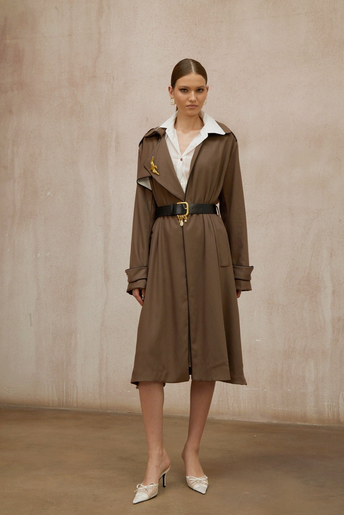 Wanda Brown Belted Long Trench Coat