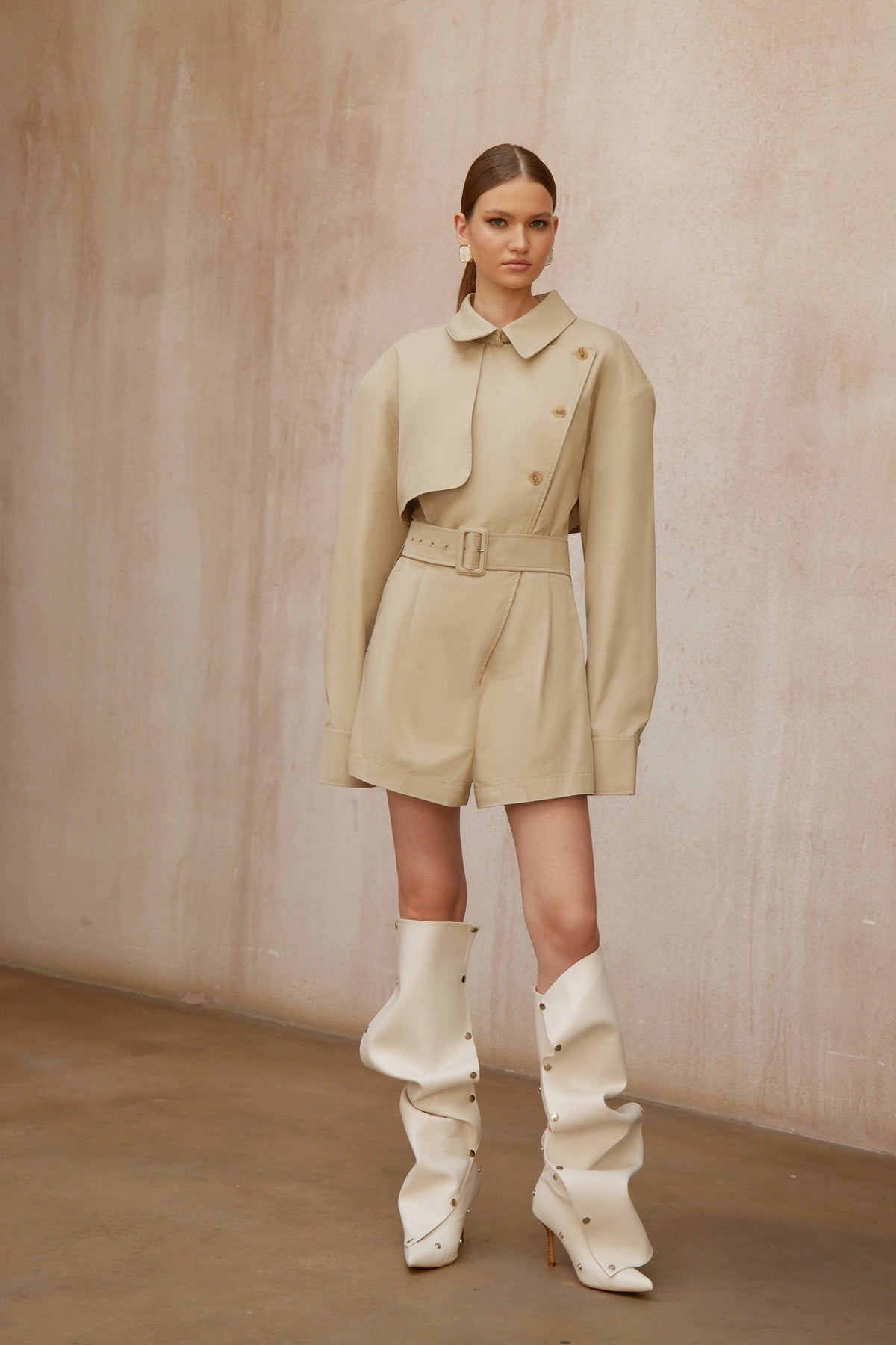 Priscille Khaki Asymmetrical Trench Style Playsuit