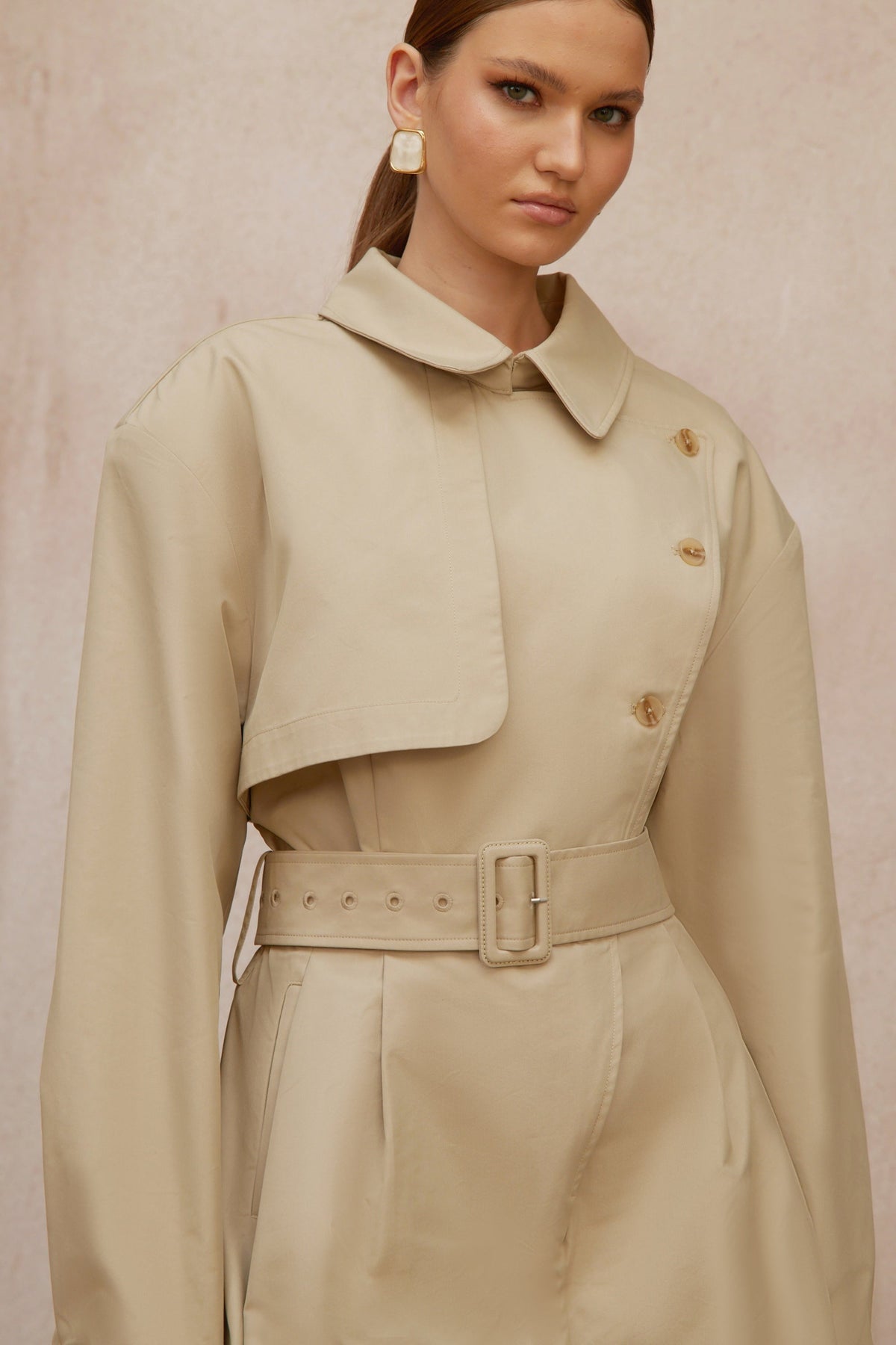 Priscille Khaki Asymmetrical Trench Style Playsuit