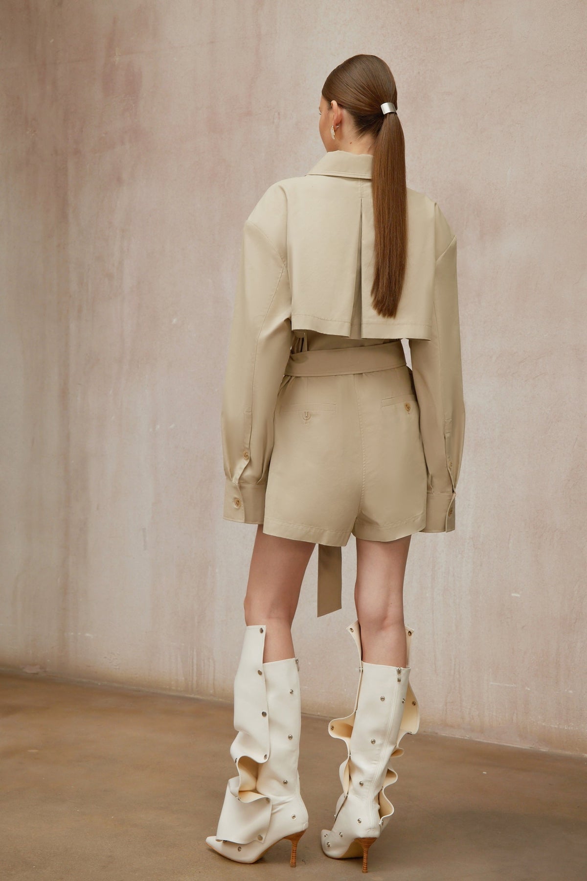 Priscille Khaki Asymmetrical Trench Style Playsuit