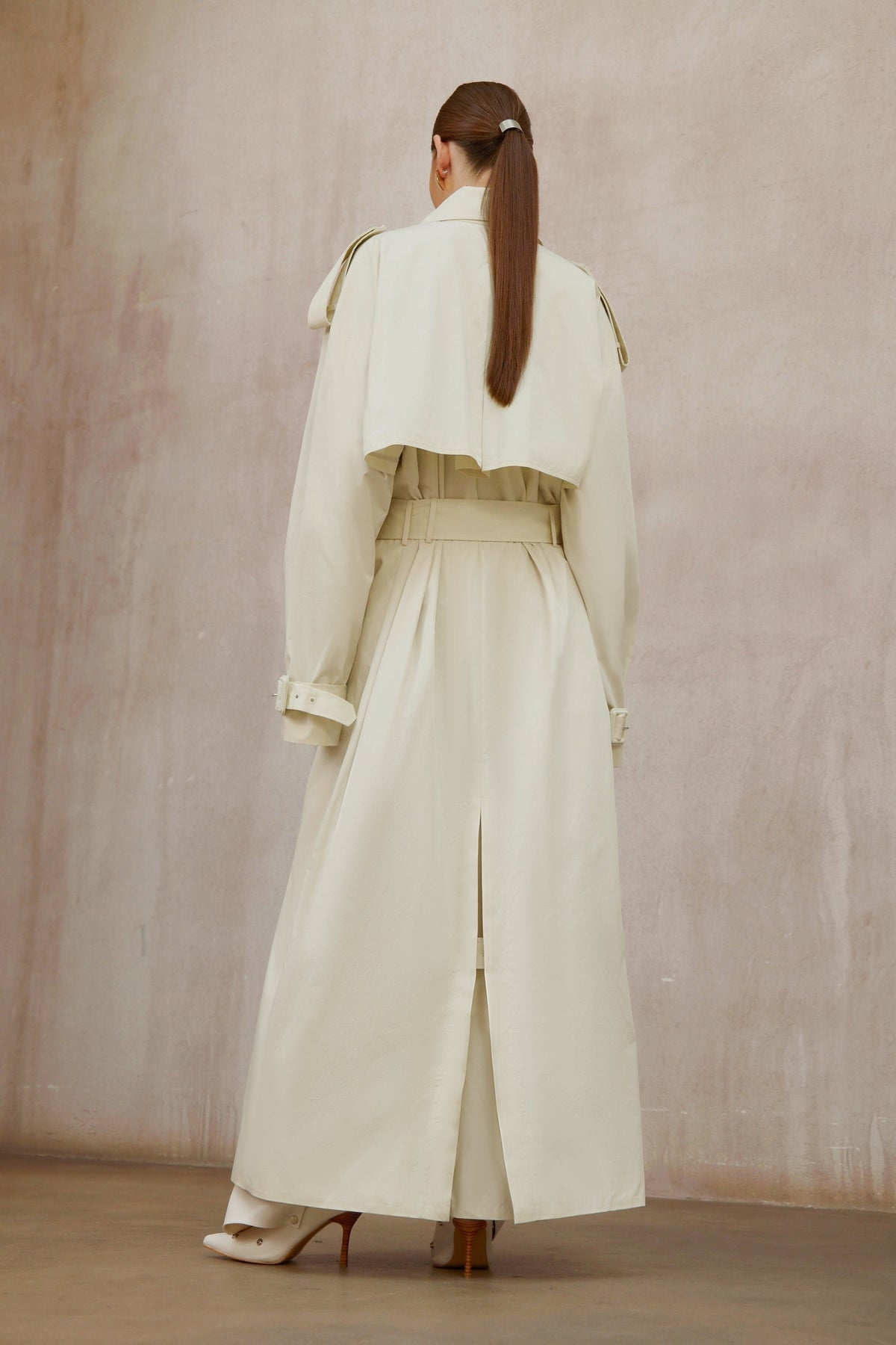 Bruyère White Double-Breasted Long Trench Coat
