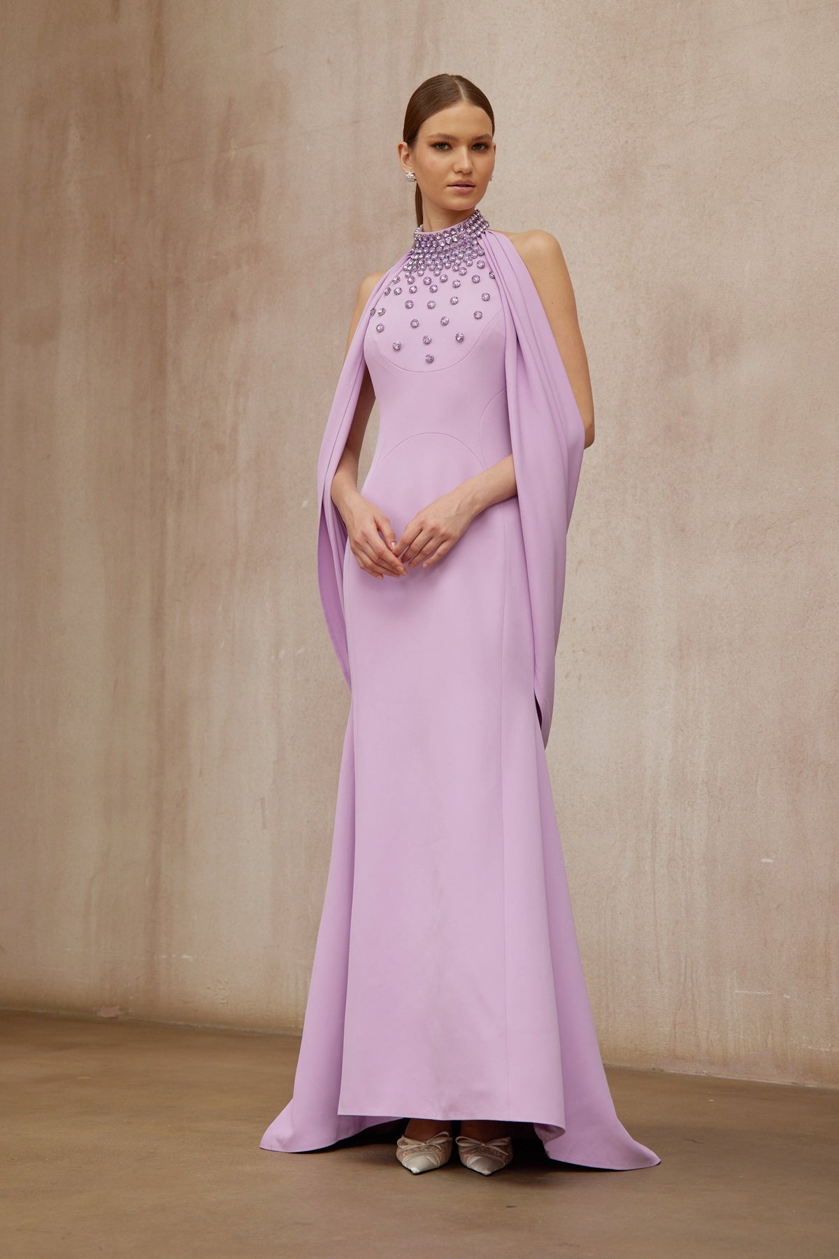 Cerise Purple Shawl Embellished Maxi Dress