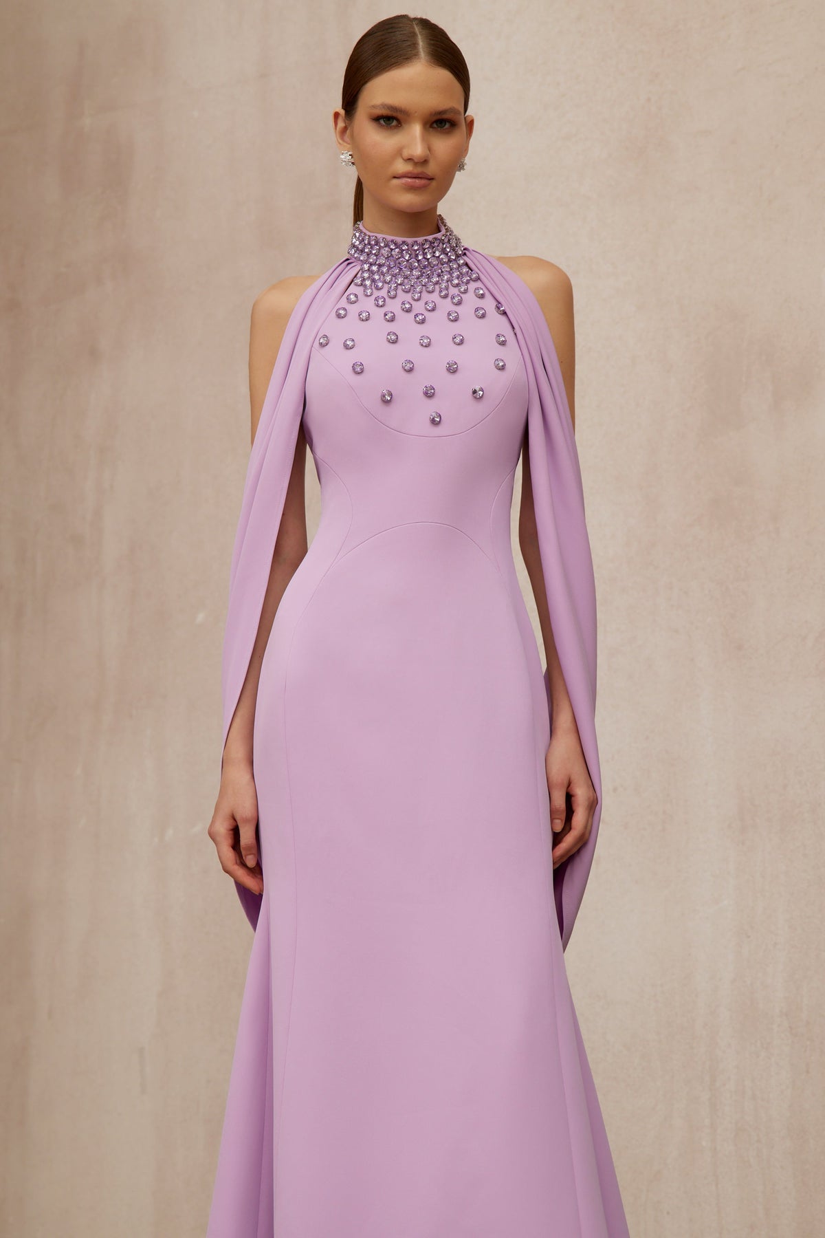 Cerise Purple Shawl Embellished Maxi Dress