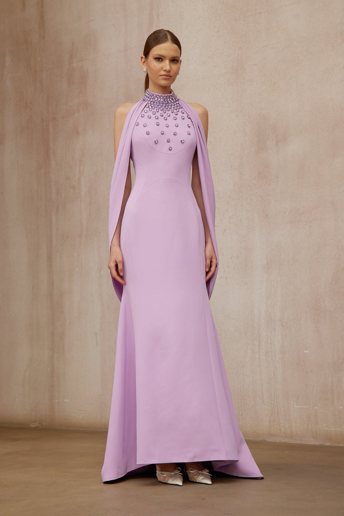 Cerise Purple Shawl Embellished Maxi Dress