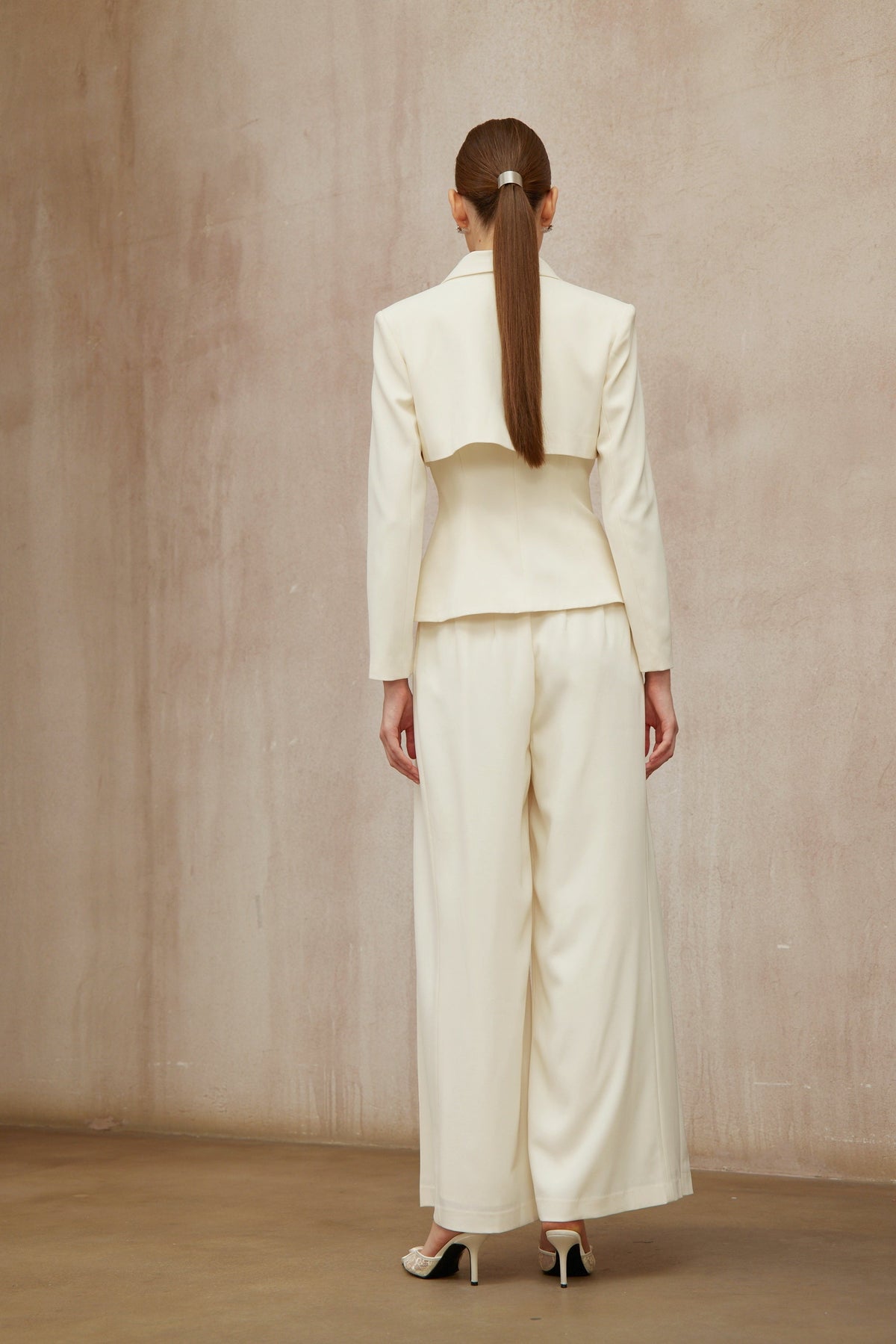 Teresa Neutral 3D Petal Blazer & Trousers Set