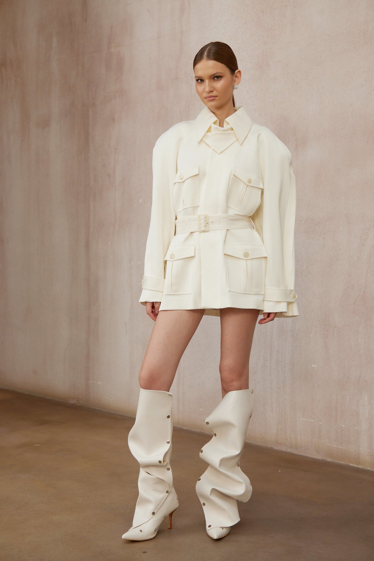 Ambre Cream White Belted Trench Coat