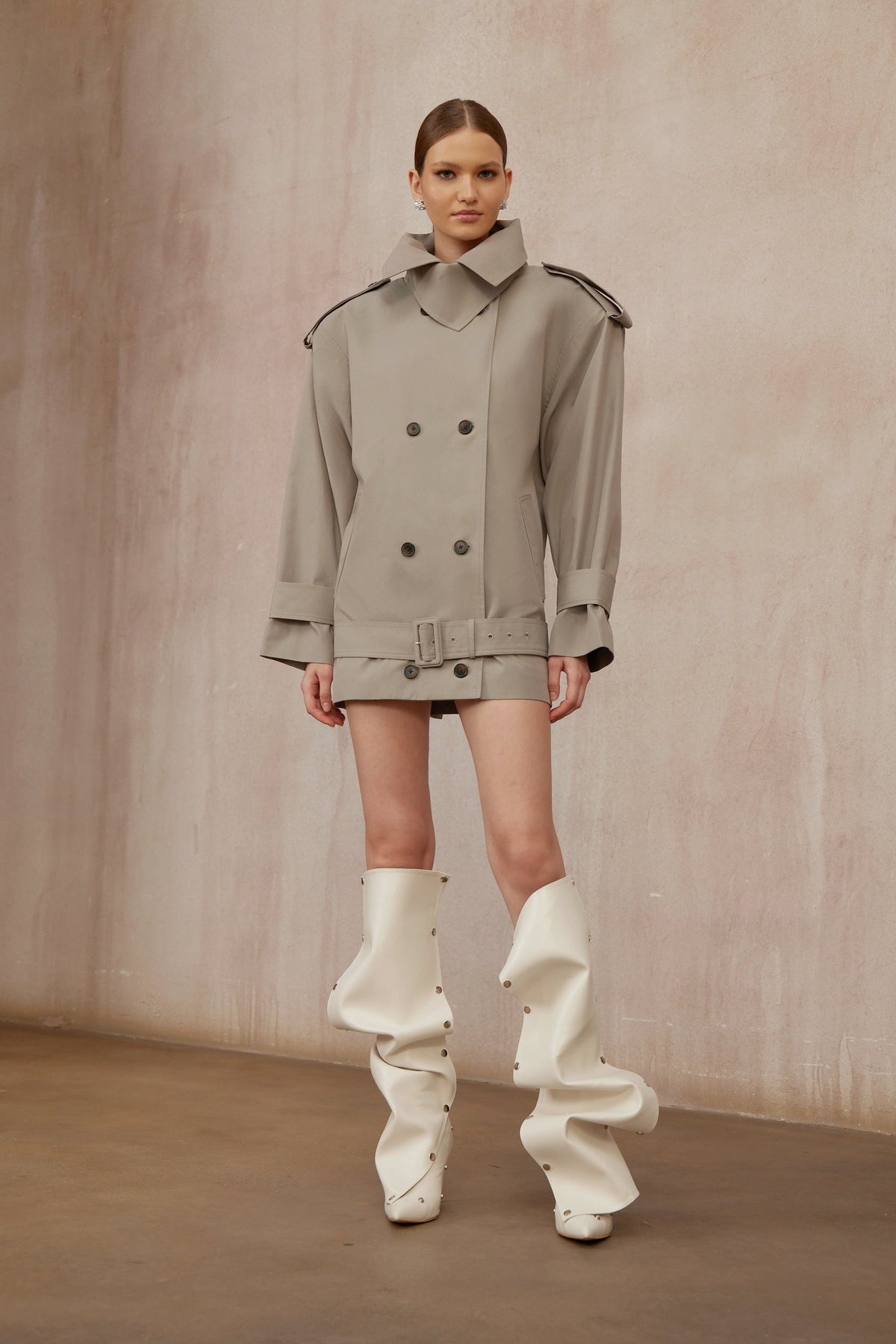 Mavis Grey Double-Breasted Belted Trench Coat - grey