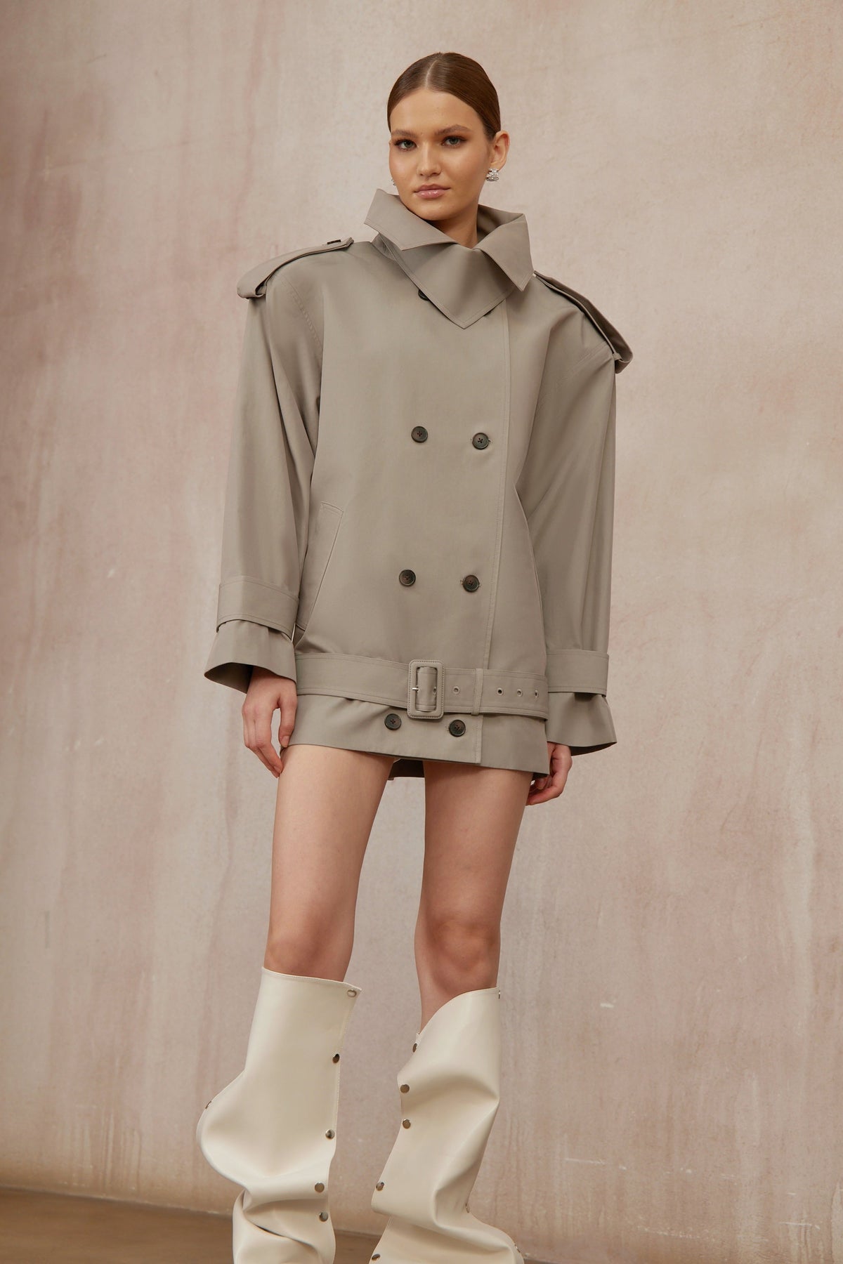 Mavis Grey Double-Breasted Belted Trench Coat  (Final Sale-US Only)