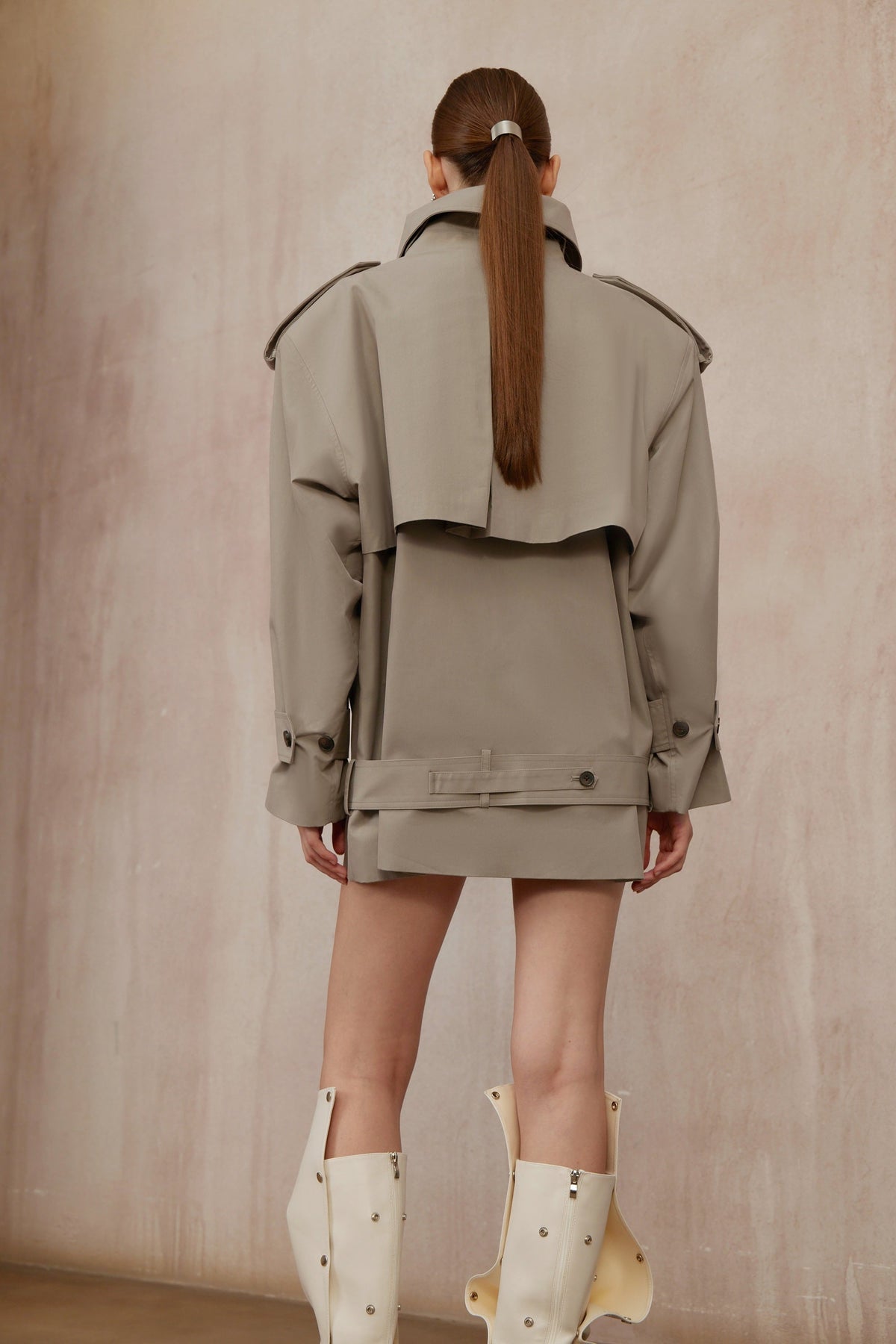 Mavis Grey Double-Breasted Belted Trench Coat - grey
