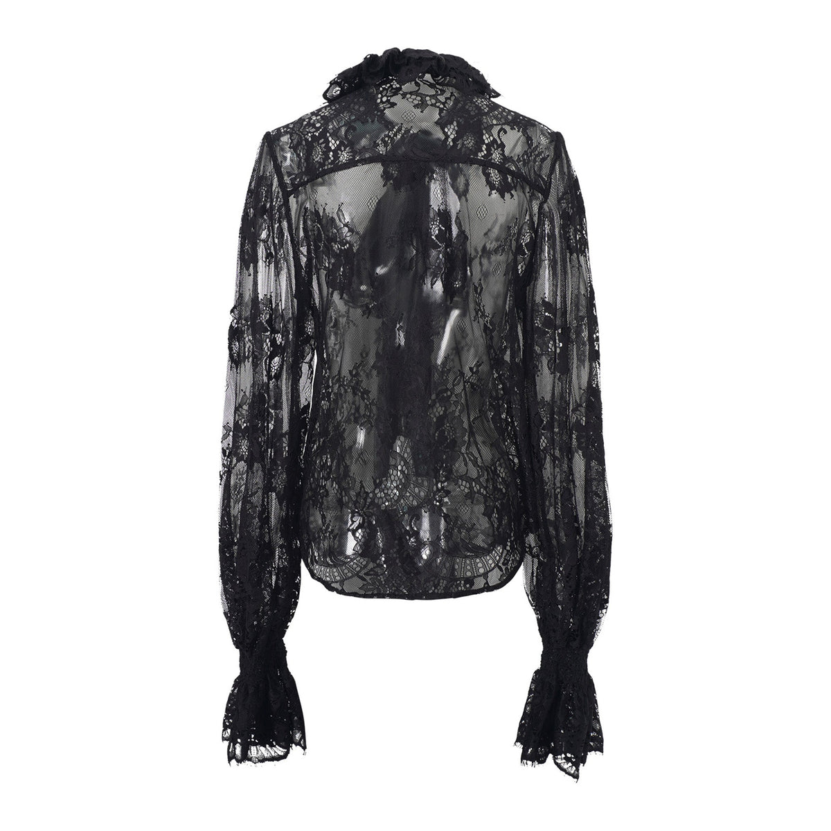 Quintine Black Ribbon Tie-Neck Floral Lace Blouse