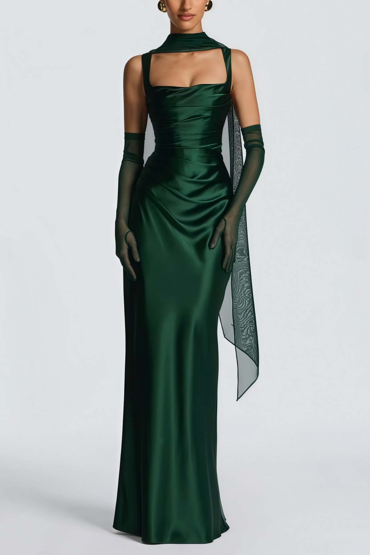 Inmaculada Emerald Ruched Satin Maxi Dress (Final Sale-US Only)